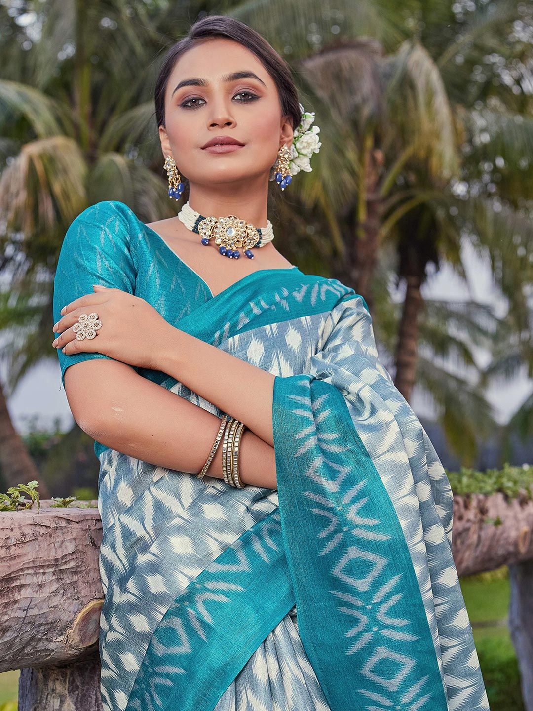 KALINI Women Ethnic Motifs Printed Ikat Saree-image-30