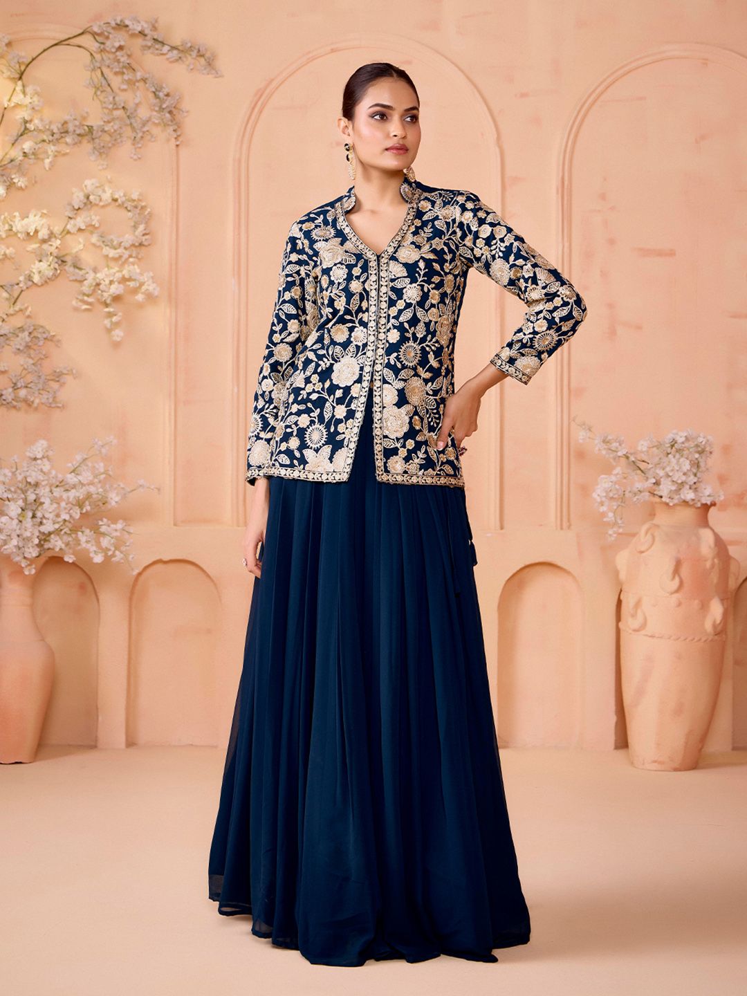 MADHURAM Floral Embroidered Thread Work Ready To Wear Lehenga & Choli-image-45