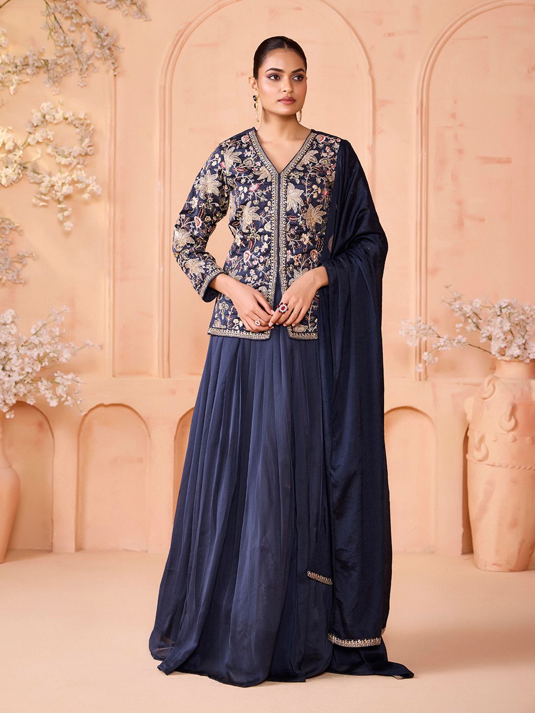 MADHURAM Embroidered Sequinned Silk Ready To Wear Lehenga With Blouse & Dupatta-picture-15