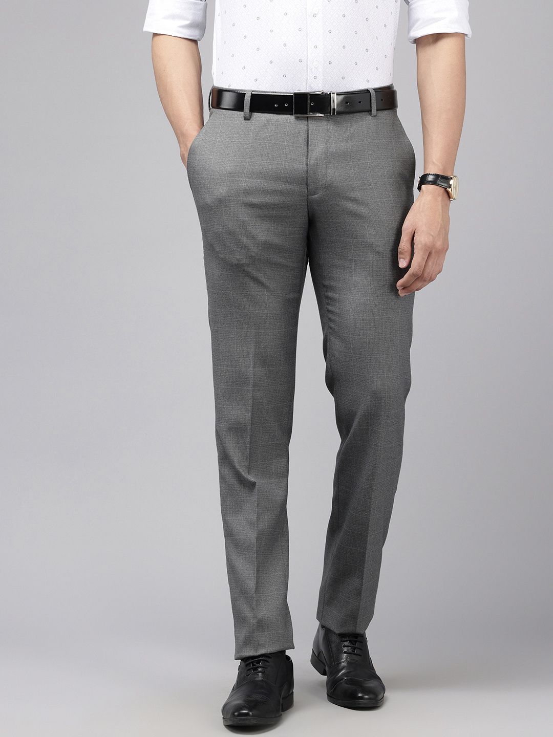 Arrow Men Hudson Tailored Fit Checked Formal Trousers-picture-32