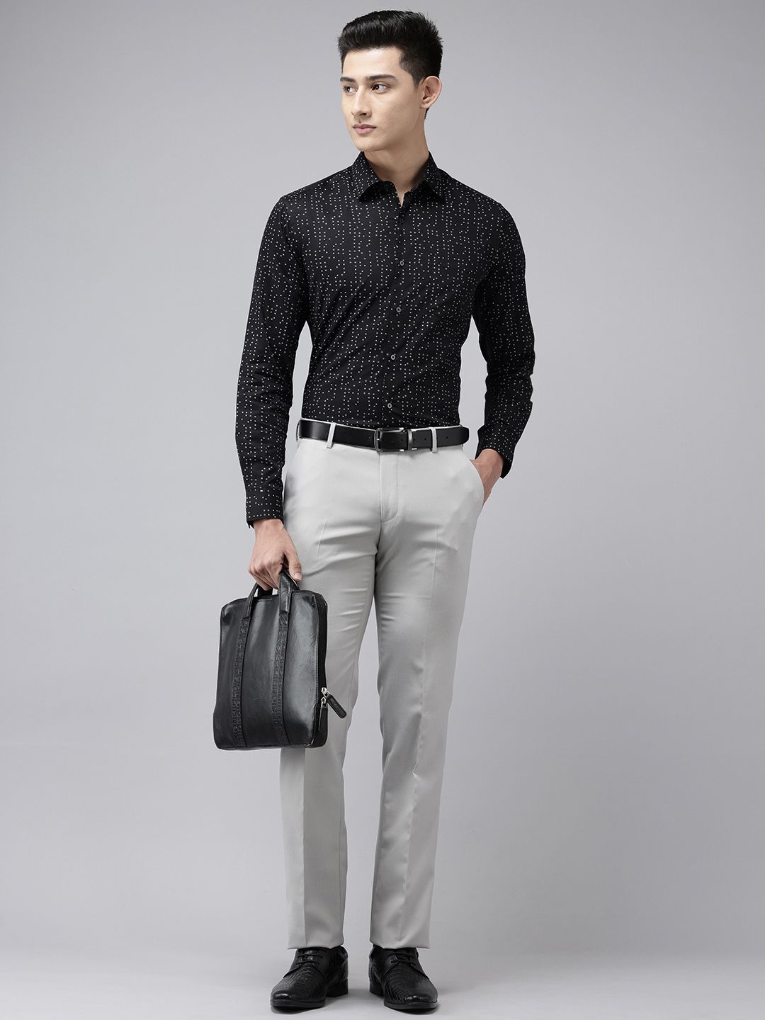 Men's Black Printed Geometric Slim Fit Shirt