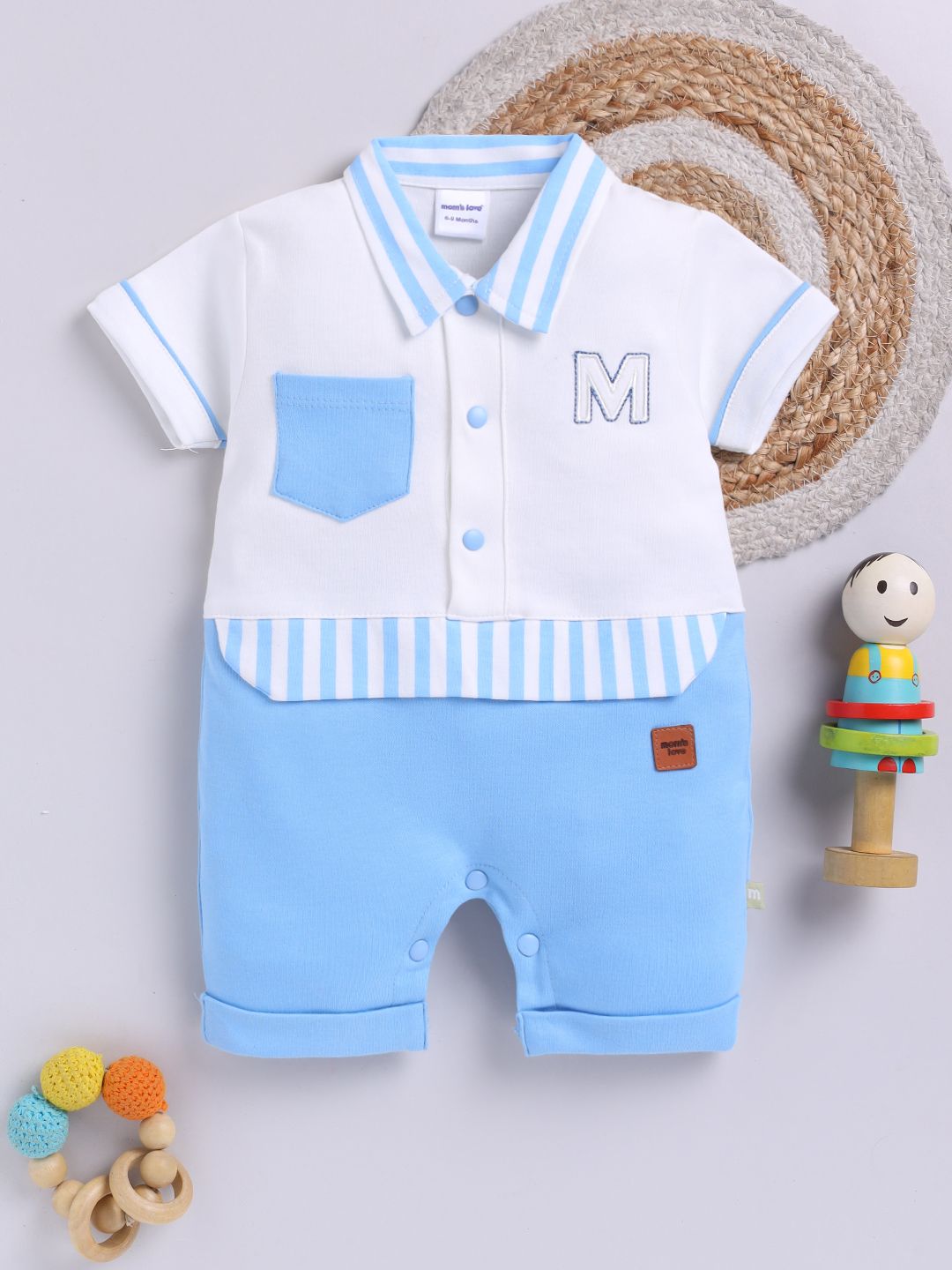 Moms Love Infant Boys Pure Cotton Striped Romper