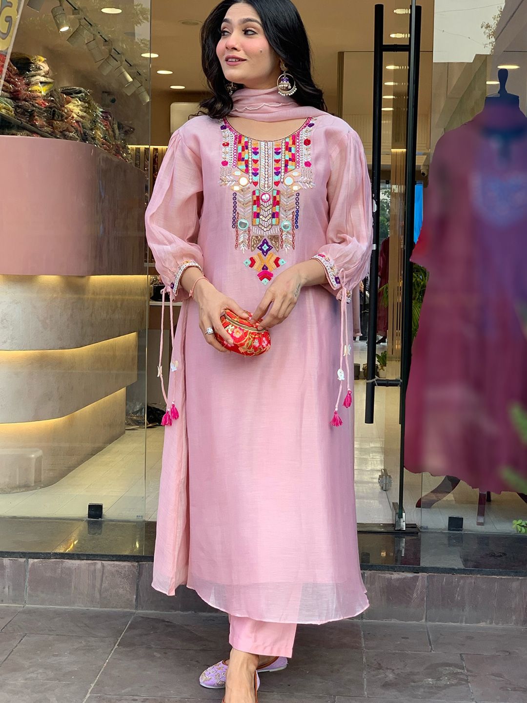 Lilots Women Floral Embroidered Kurta with Trouser & Dupatta