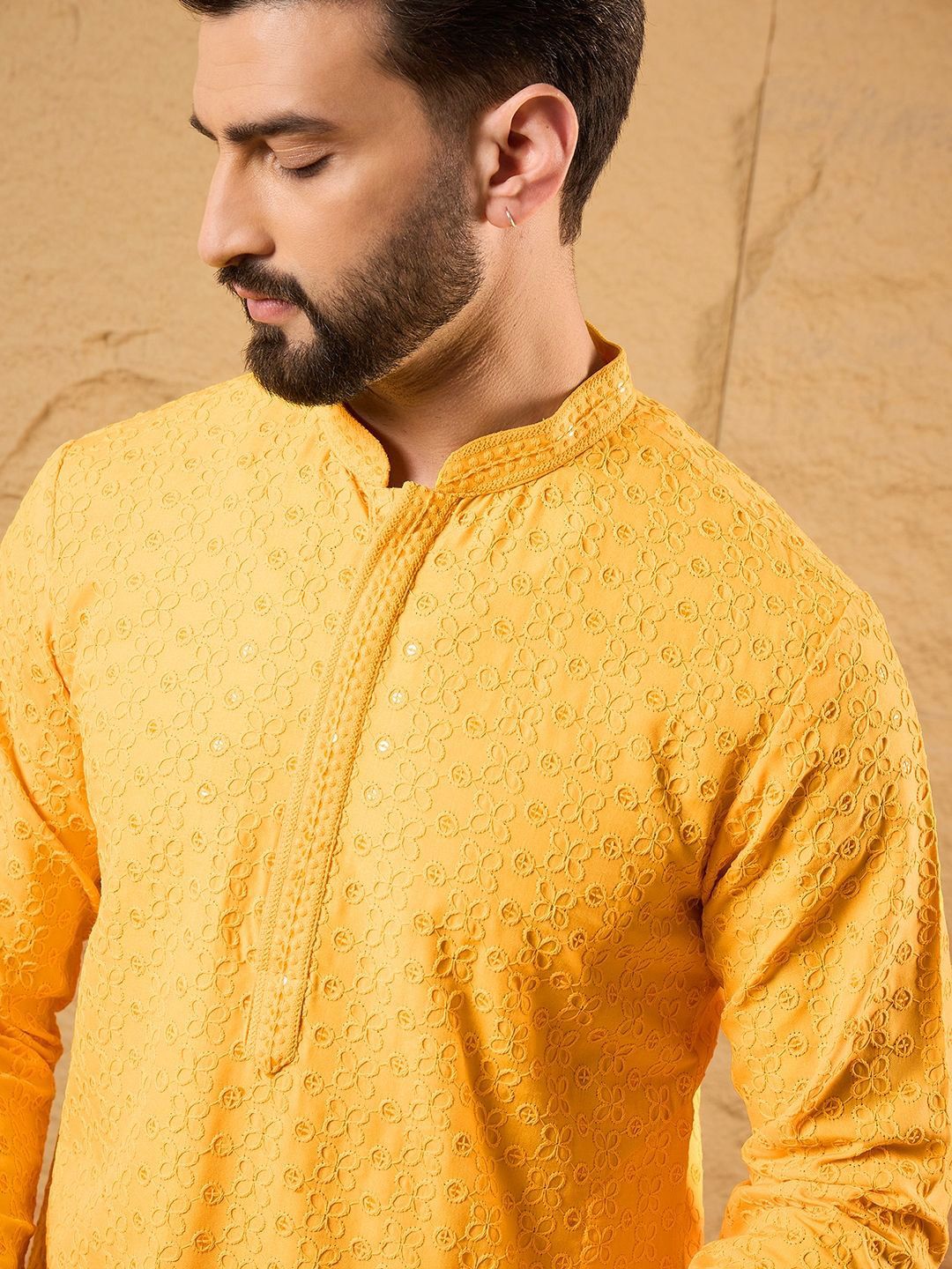 House of Pataudi Embroidered Thread Work Mandarin Collar Straight Kurta-picture-53