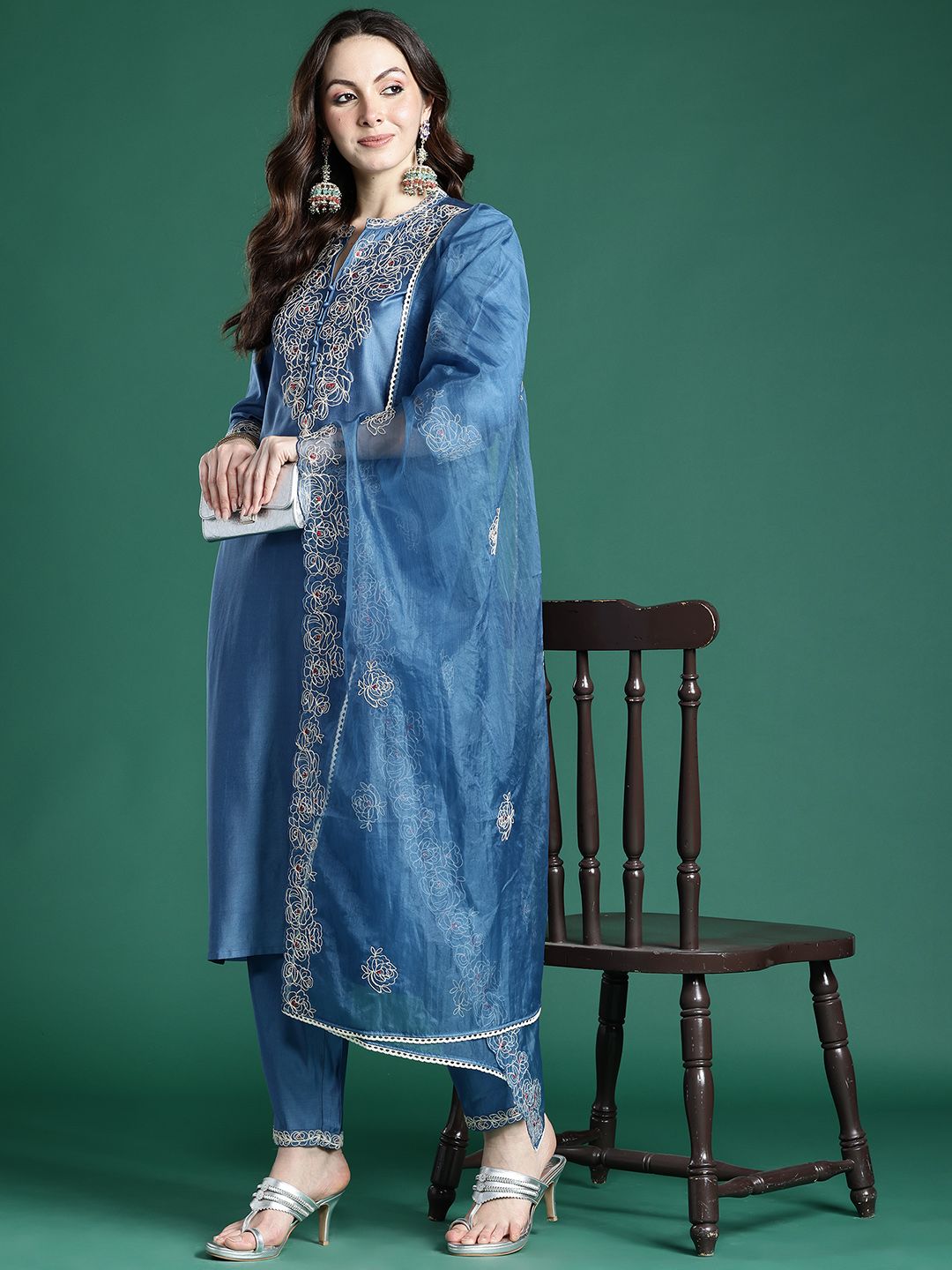 Indo Era Ethnic Motifs Embroidered Kurta with Trousers & Dupatta-picture-12