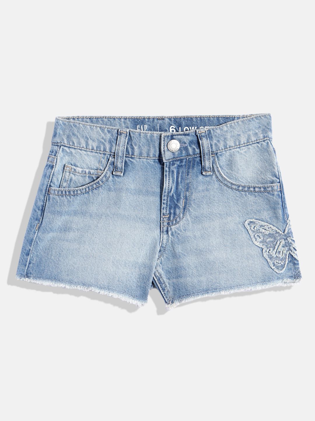 GAP Girls Pure Cotton Washed Denim Shorts with Butterfly Applique