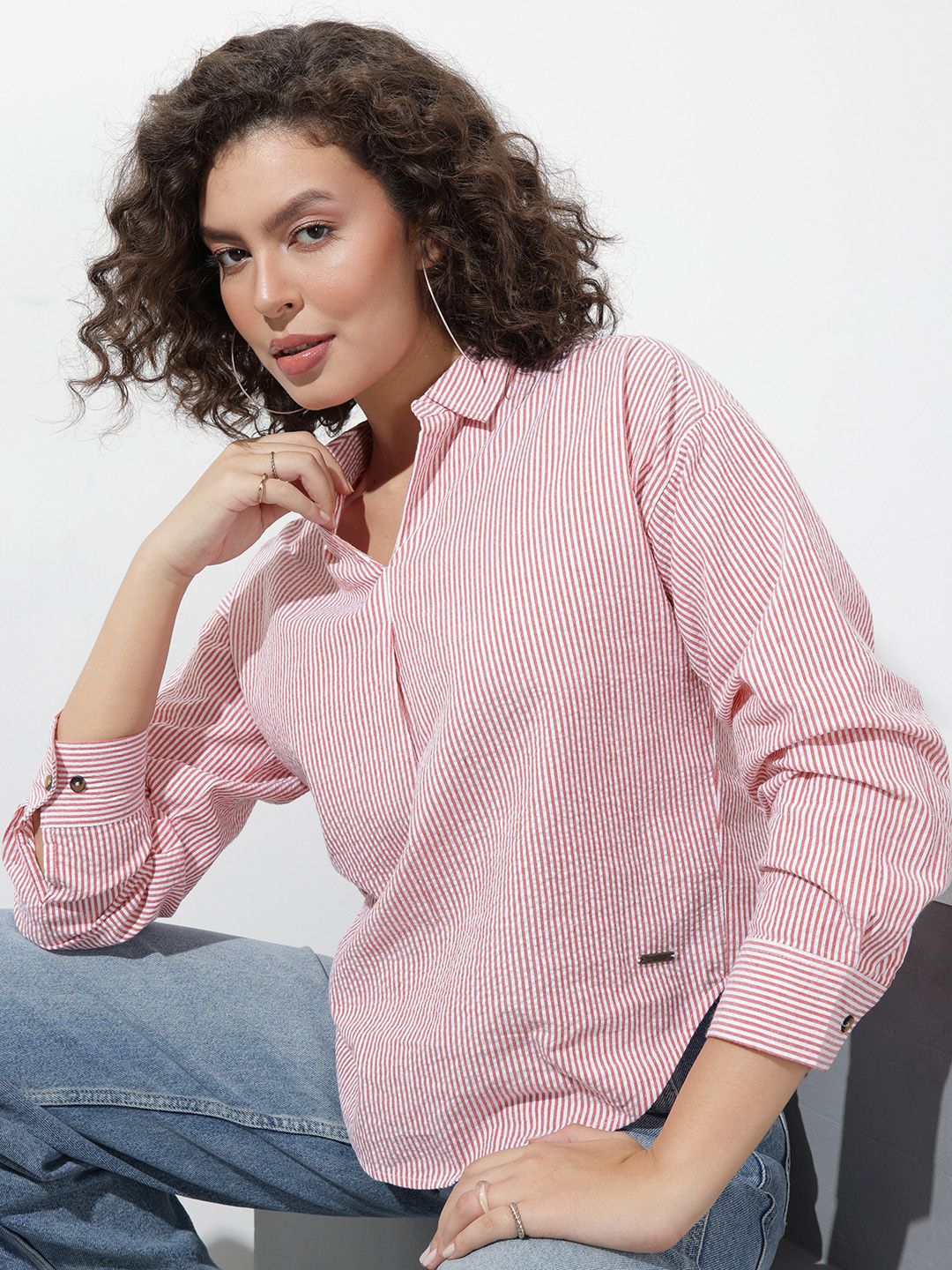 The Roadster Lifestyle Co. Striped Pure Cotton Shirt Style Top-picture-52