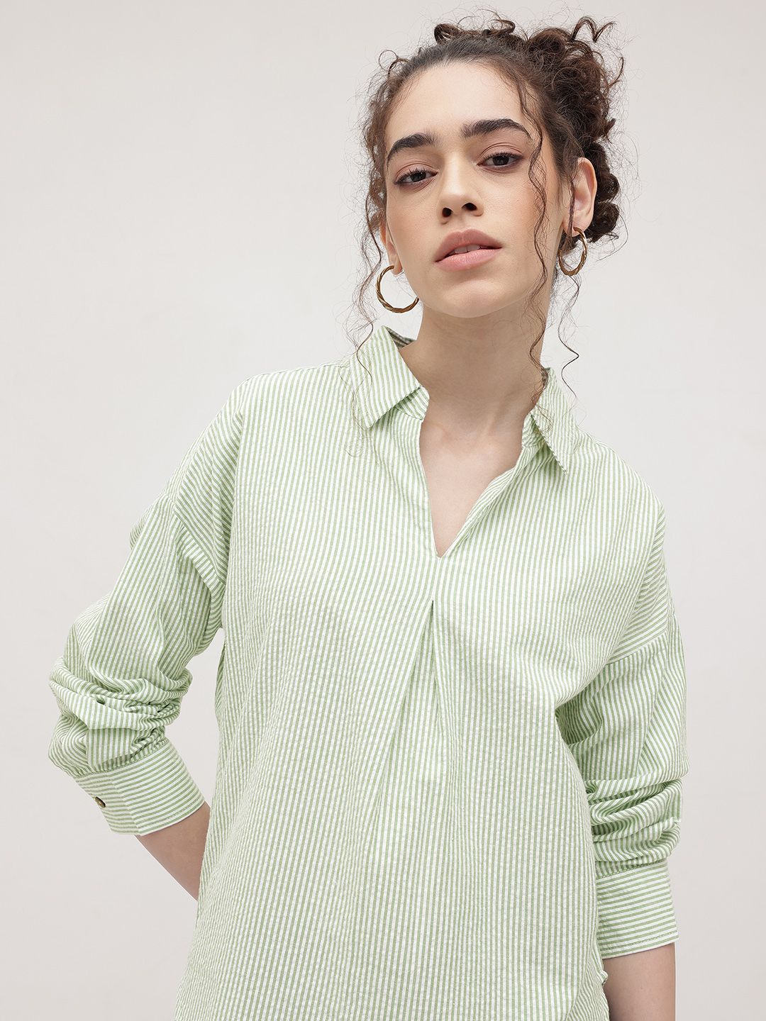 The Roadster Lifestyle Co. Striped Shirt Style Longline Top-picture-42