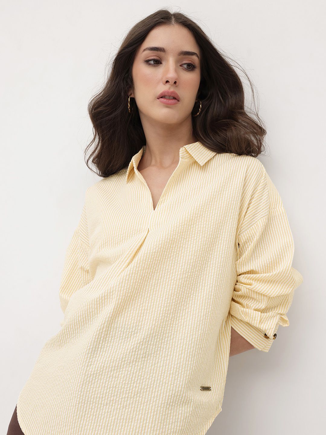 The Roadster Lifestyle Co. Striped Shirt Style Longline Top-picture-51