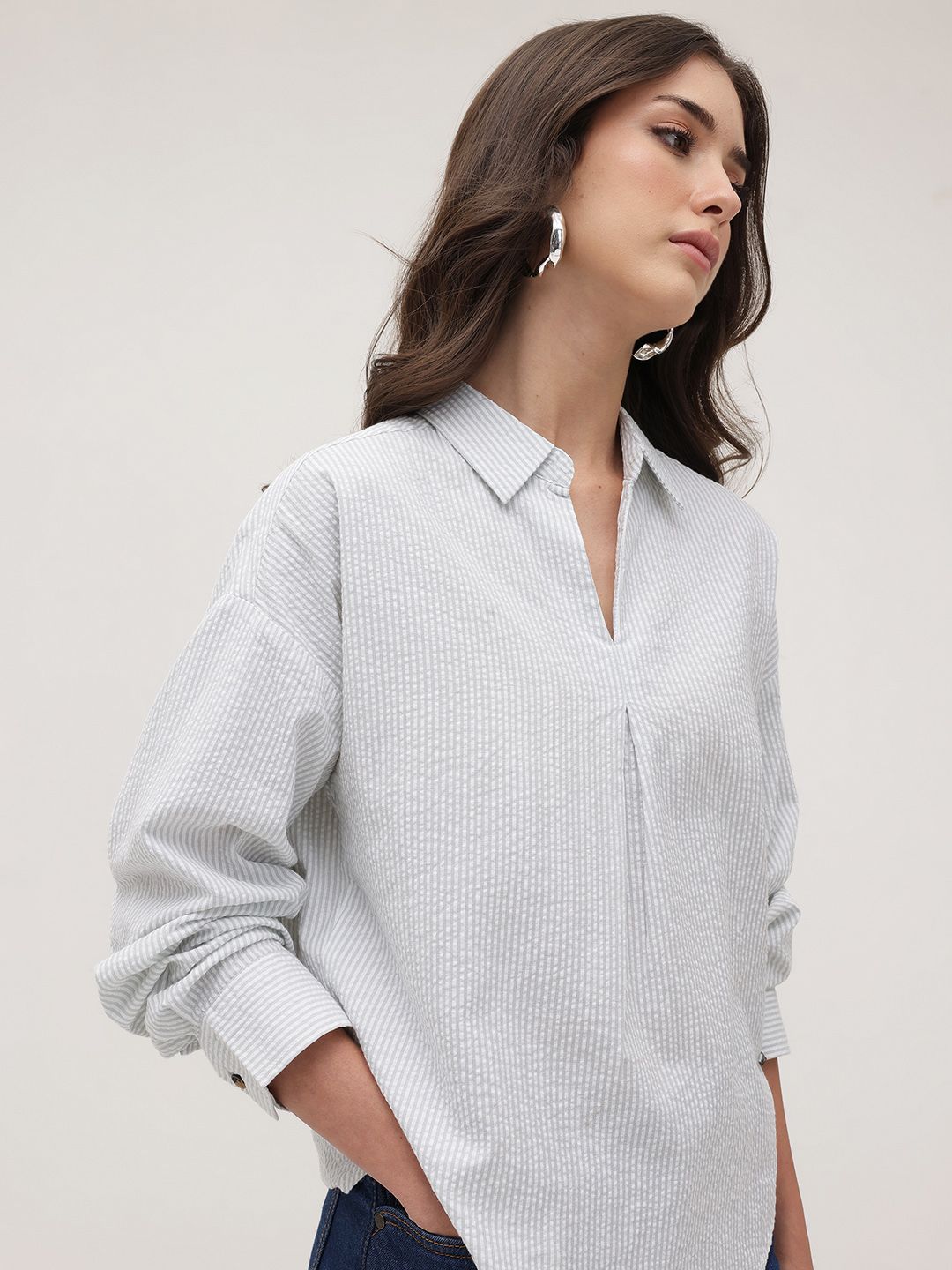 The Roadster Lifestyle Co. Striped Shirt Style Longline Top-picture-24