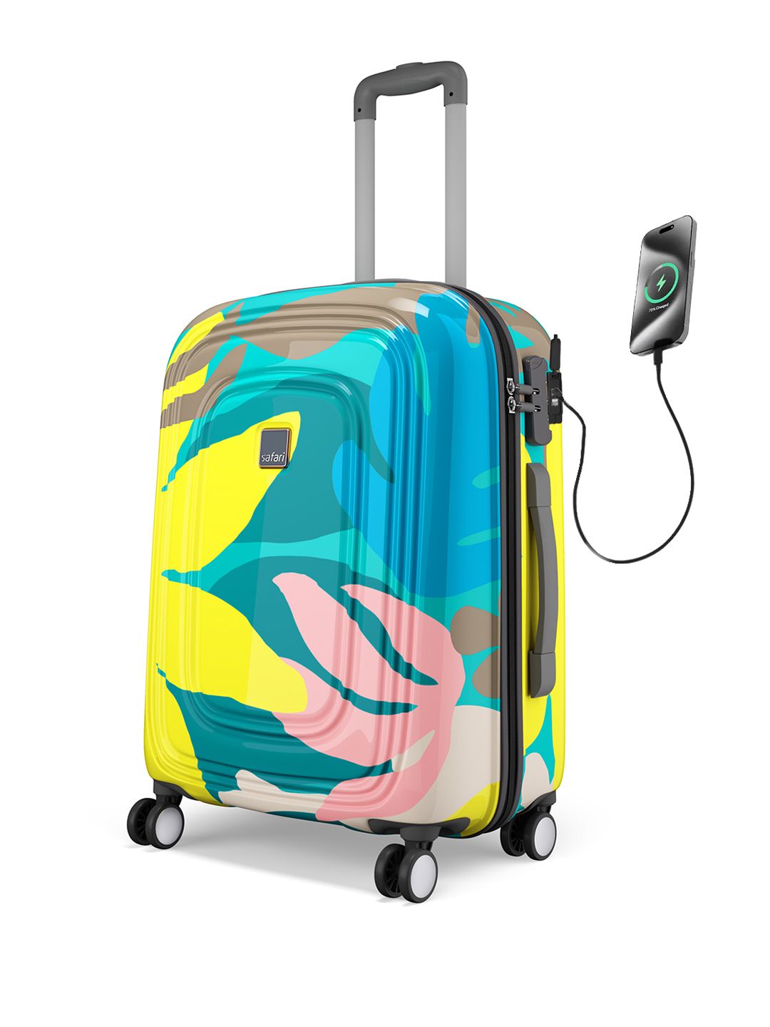 Safari Aurum Printed USB Charging Port Hard Medium Suitcase- 90L