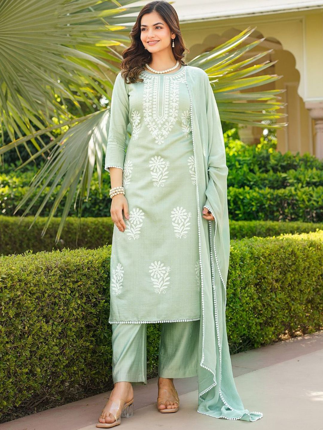 Floral Embroidered Kurta Set with Dupatta
