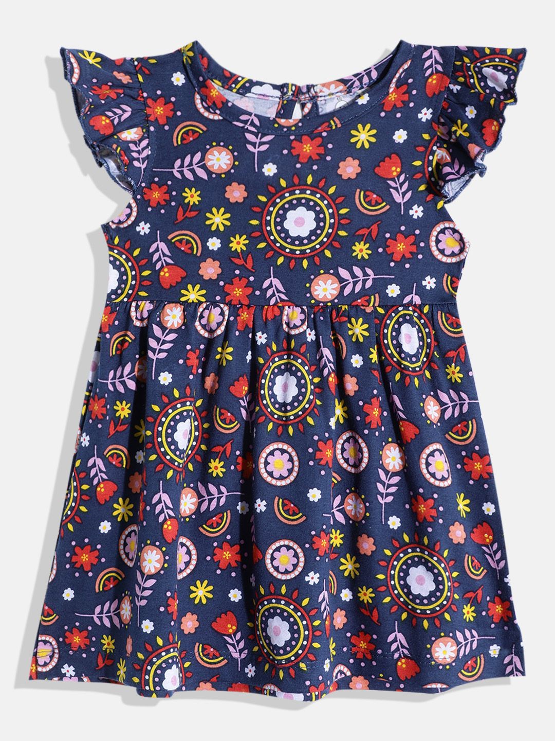 YK X Tinyo Infant Girls Floral Print Flutter Sleeves Fit & Flare Dress-picture-27