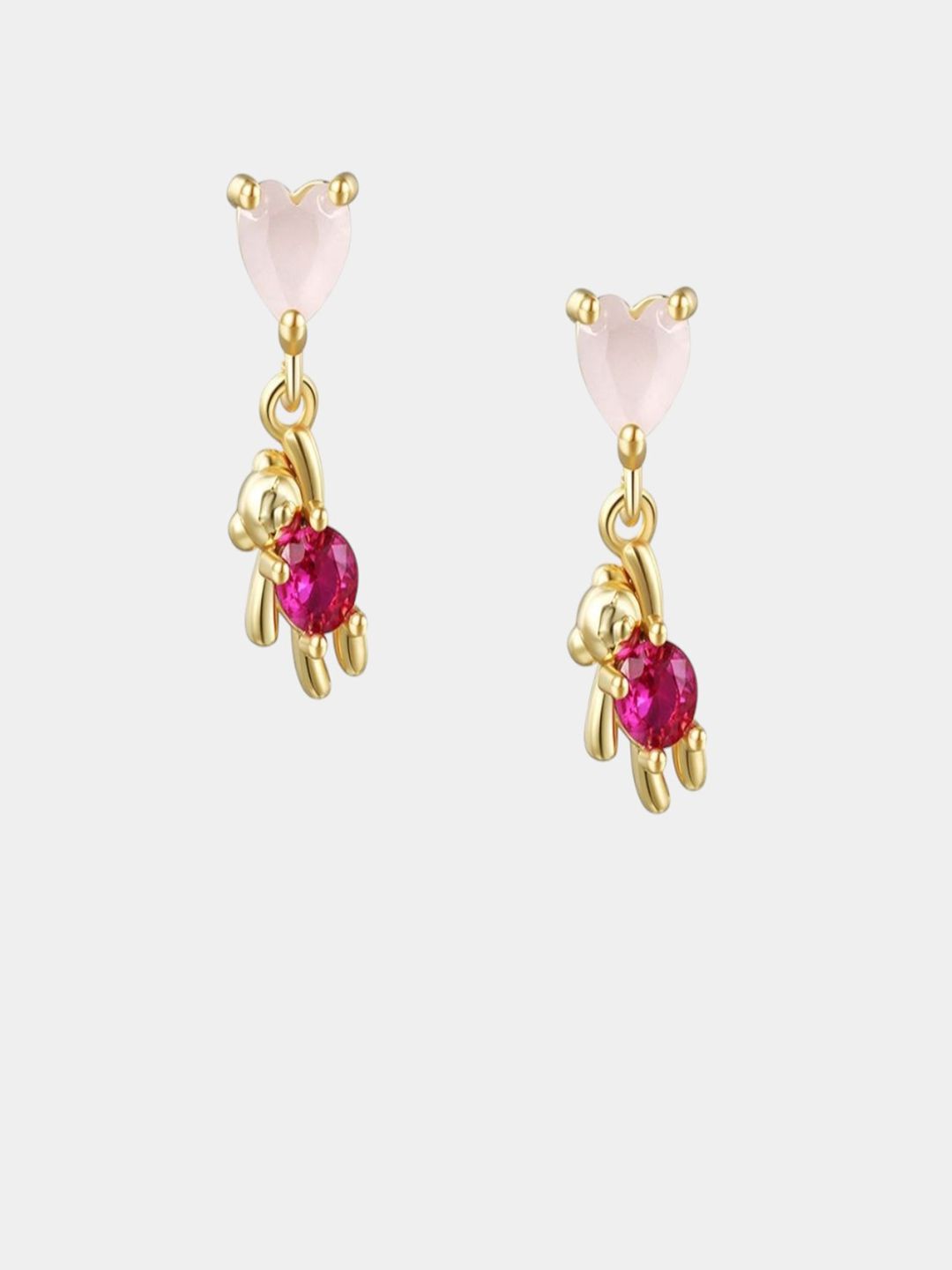 AQUASTREET 18K Gold Plated Waterproof, Anti-Tarnish Teddy Love Zircon Drops Stud Earrings-picture-12