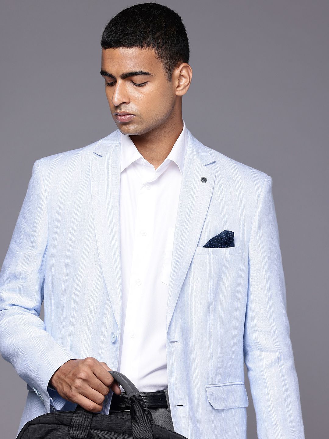 Theme Linen Regular Fit Notched Lapel Collar Single Breasted Formal Blazer-picture-18
