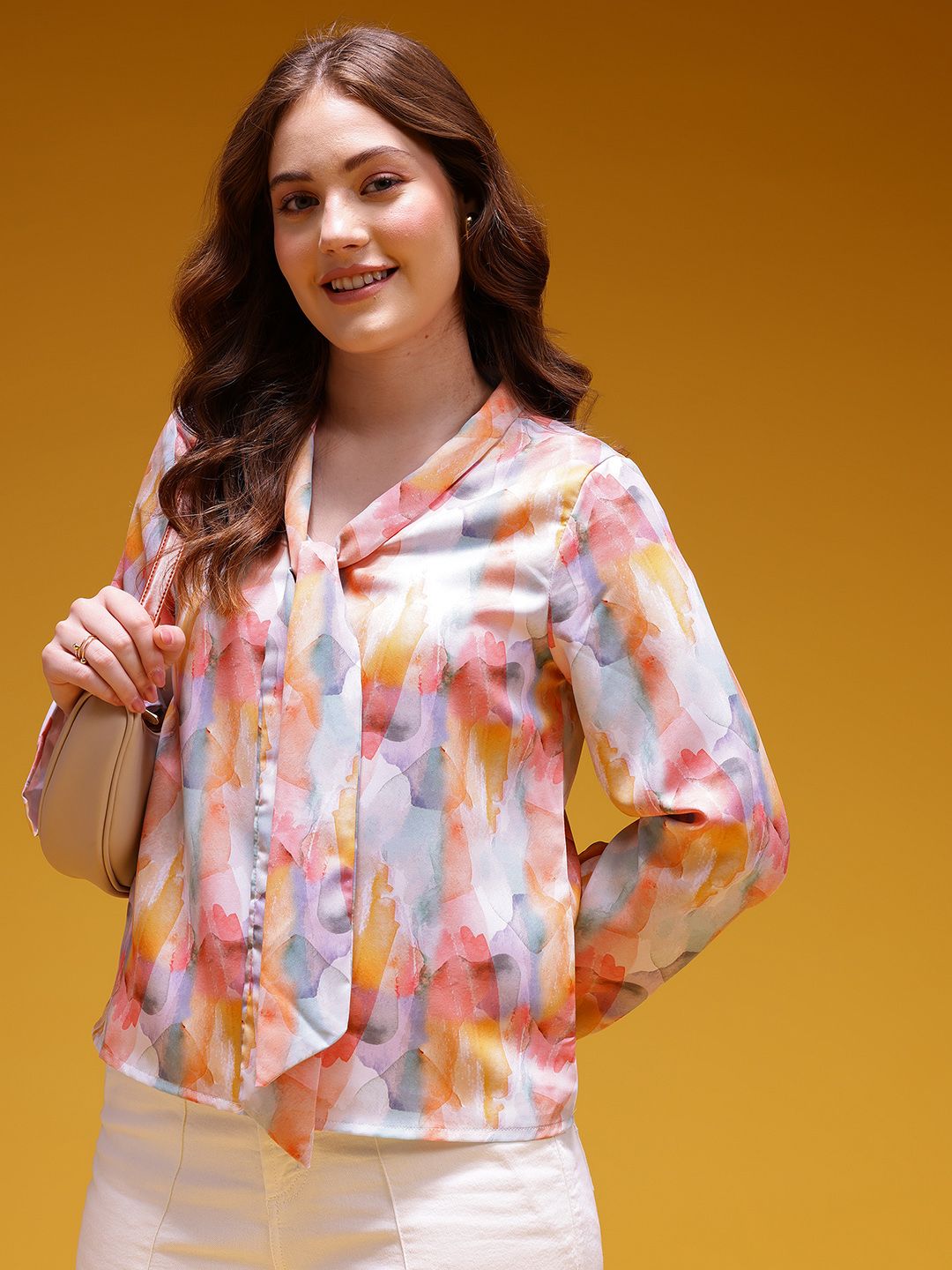 HERE&NOW Print Tie-Up Neck Flared Sleeve Top-picture-15