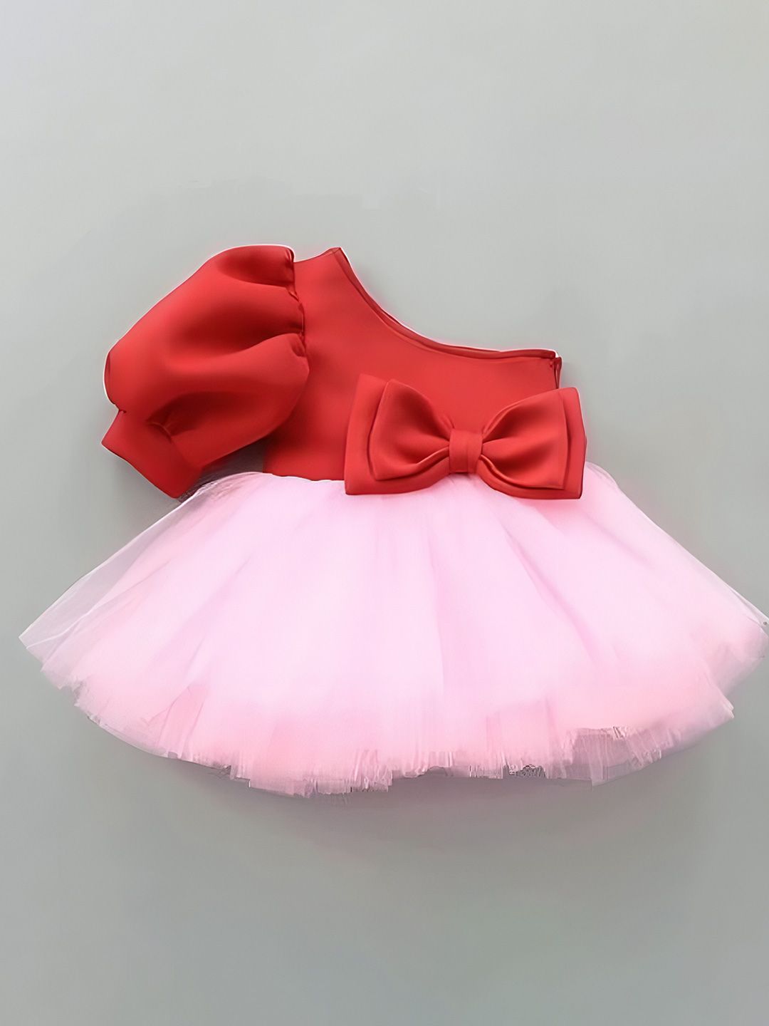 Hikuj Girls Solid Puff Sleeve Net Balloon Dress-picture-34
