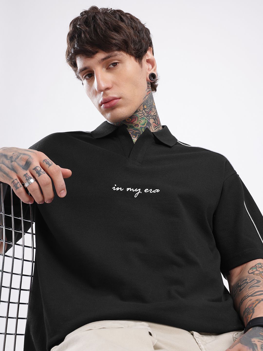 glitchez Solid Polo Collar Drop-Shoulder Sleeves T-shirt-picture-38