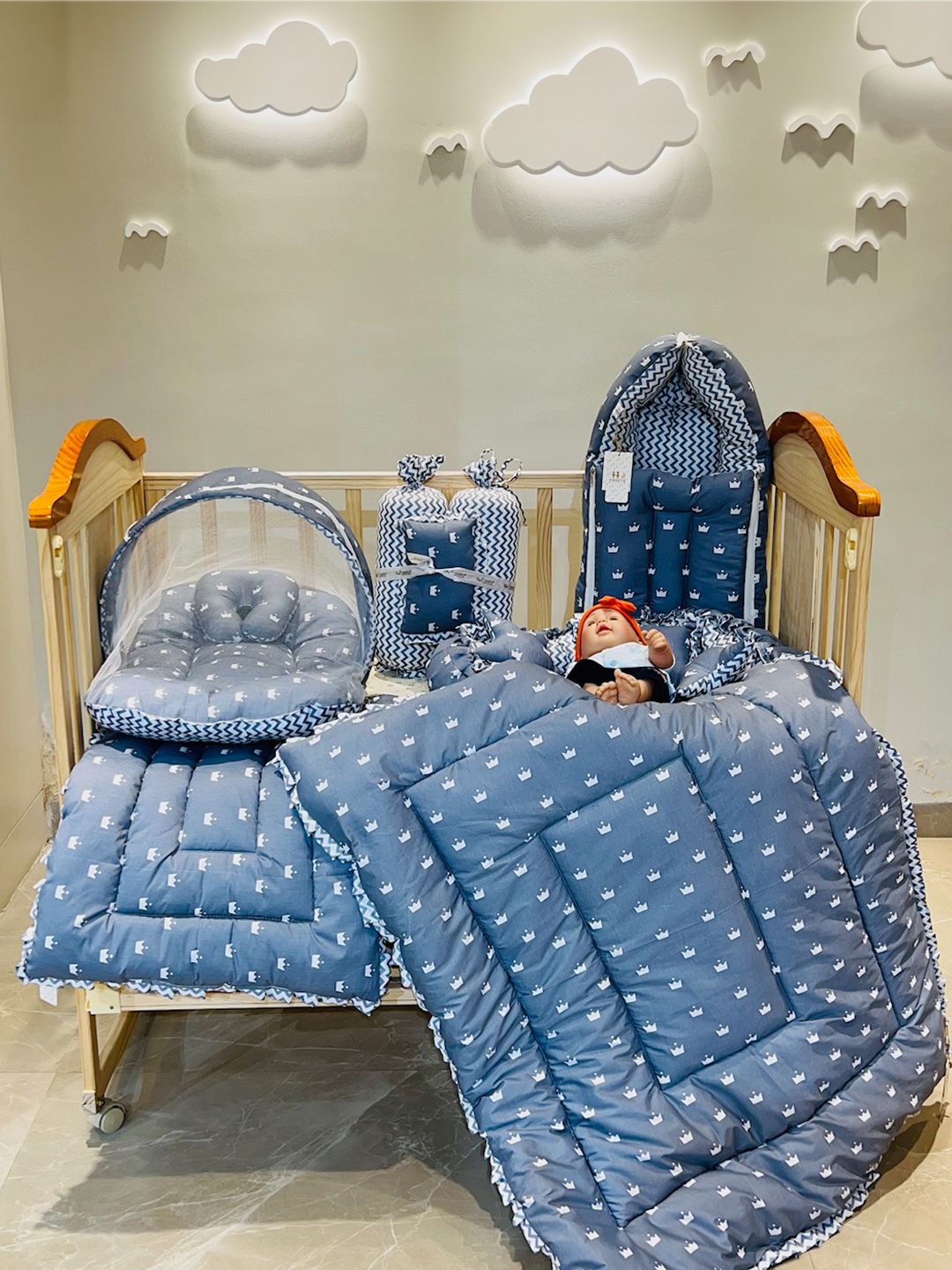 Fareto Infants Grey Printed Mattress Set With Neck Pillow and Bols-picture-55