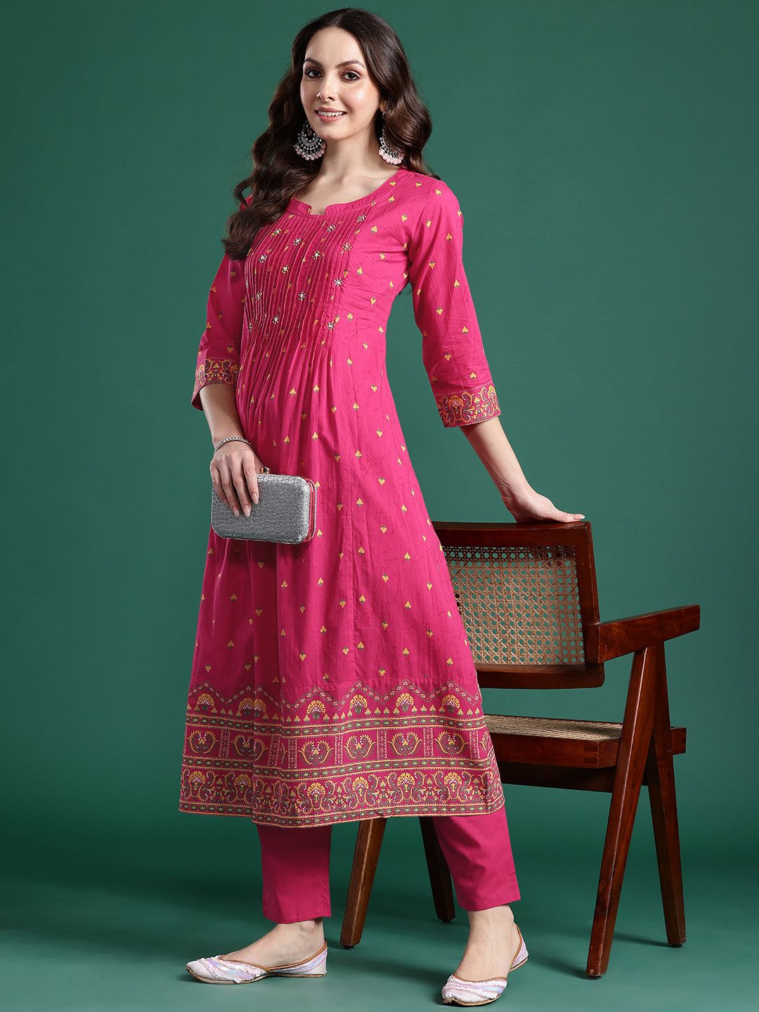 Indo Era Ethnic Motifs Printed Pure Cotton Kurta with Trousers