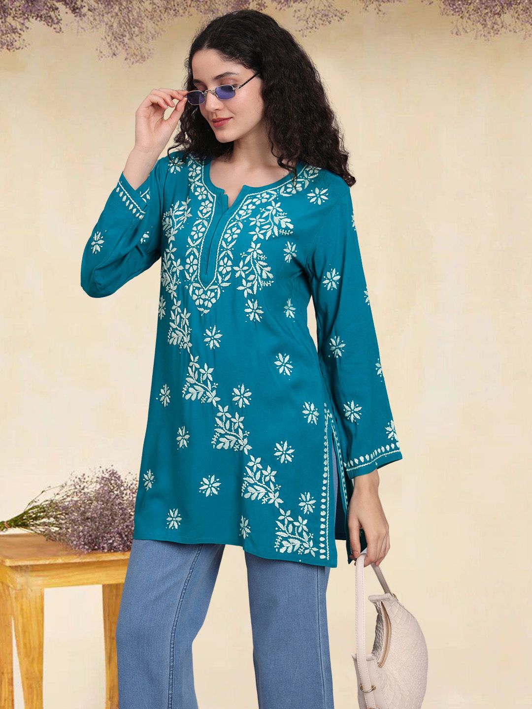 PARAMOUNT CHIKAN Ethnic Motifs Embroidered Chikankari Chikankari Kurti-picture-27