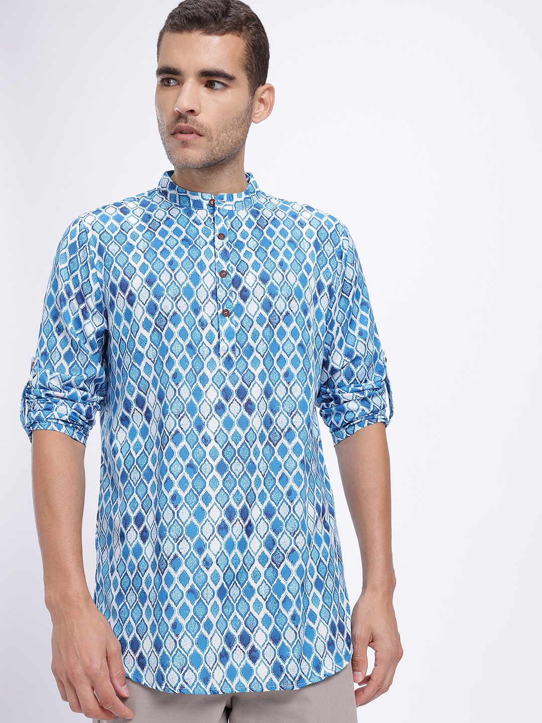 Anouk Rustic Ethnic Motifs Print Band Collar Roll-Up Sleeves Straight Kurta-picture-23