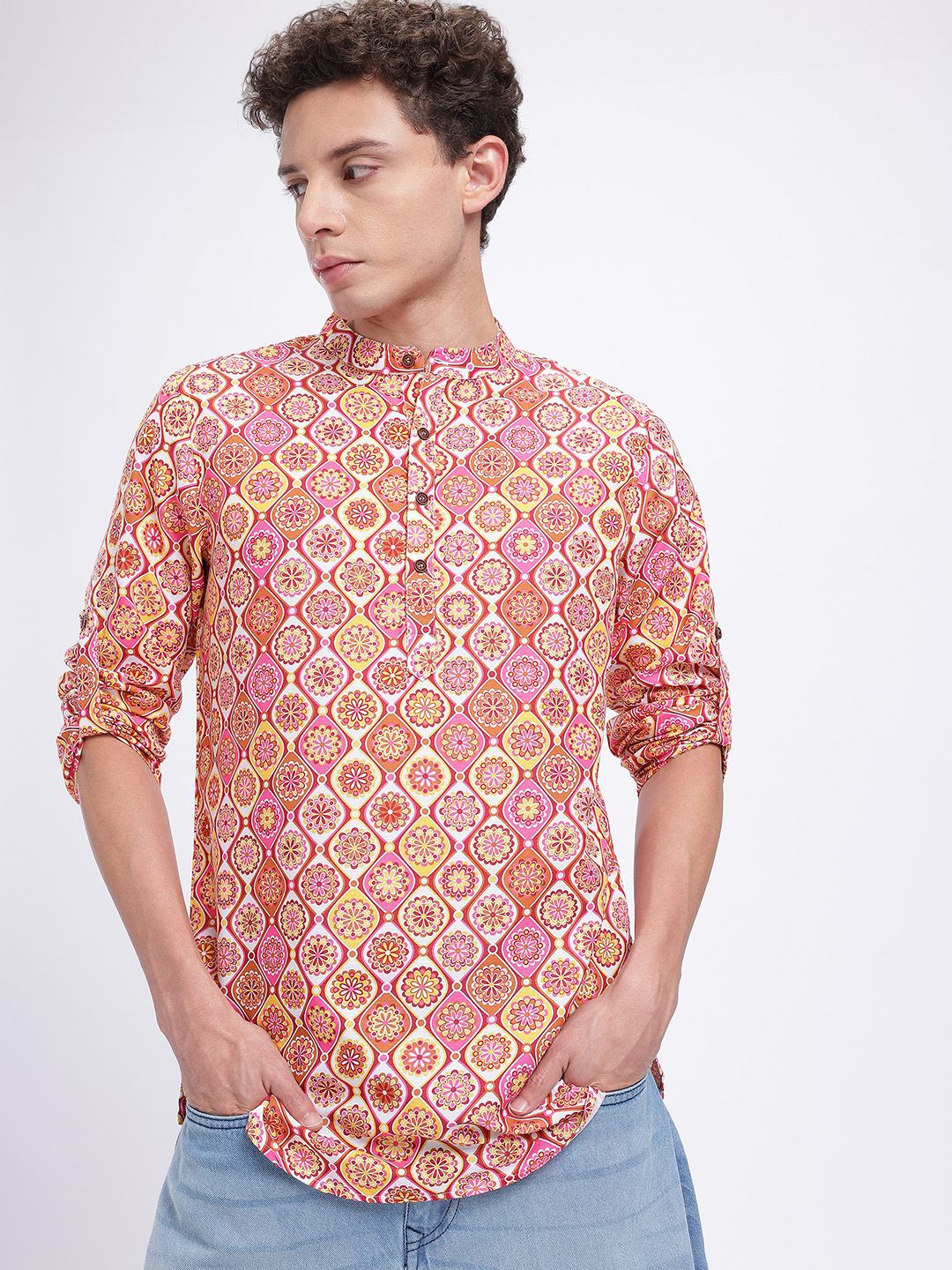 Anouk Rustic Floral Print Roll Up Sleeves Straight Kurta-picture-15