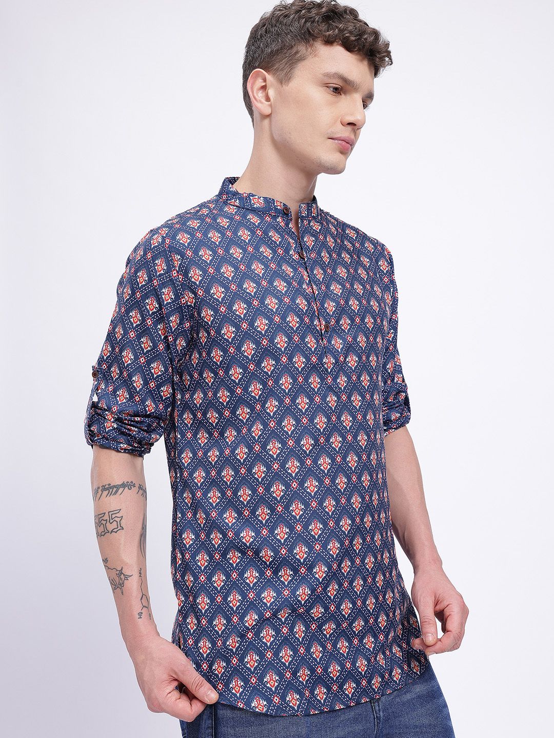 Anouk Rustic Ethnic Motifs Print Band Collar Roll-Up Sleeves Straight Kurta-picture-18