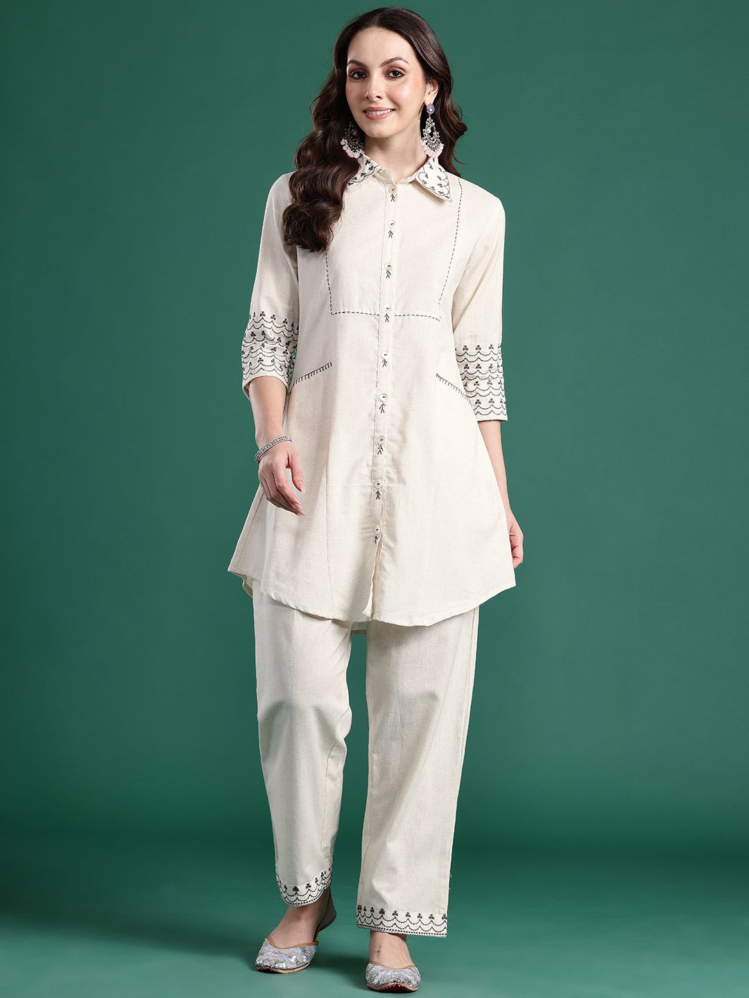 Indo Era Ethnic Motifs Embroidered Thread Work Kurti with Trousers-picture-32