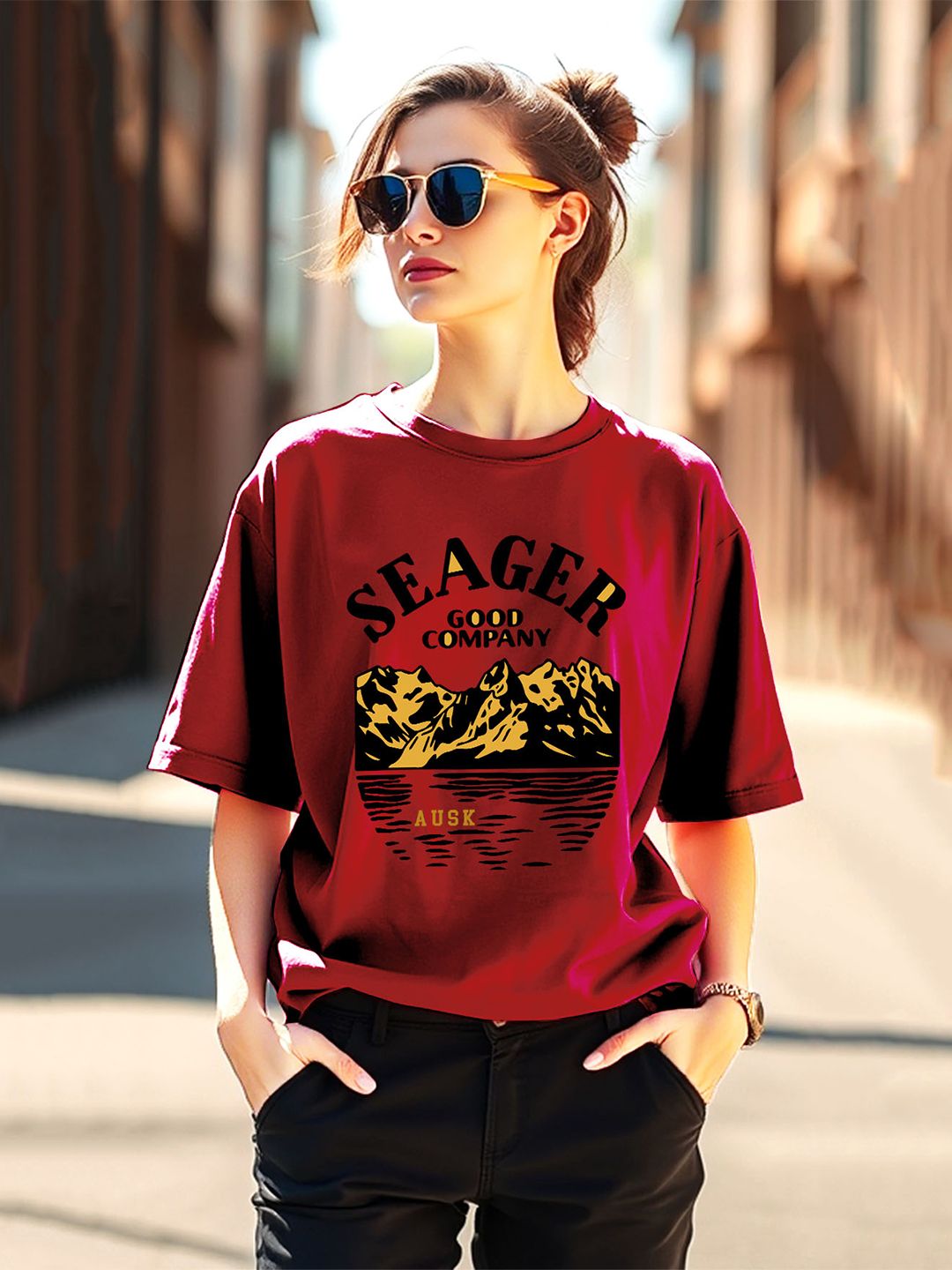 AUSK Women Typographic Printed Round Neck Drop Shoulder Sleeves T-shirt-picture-23