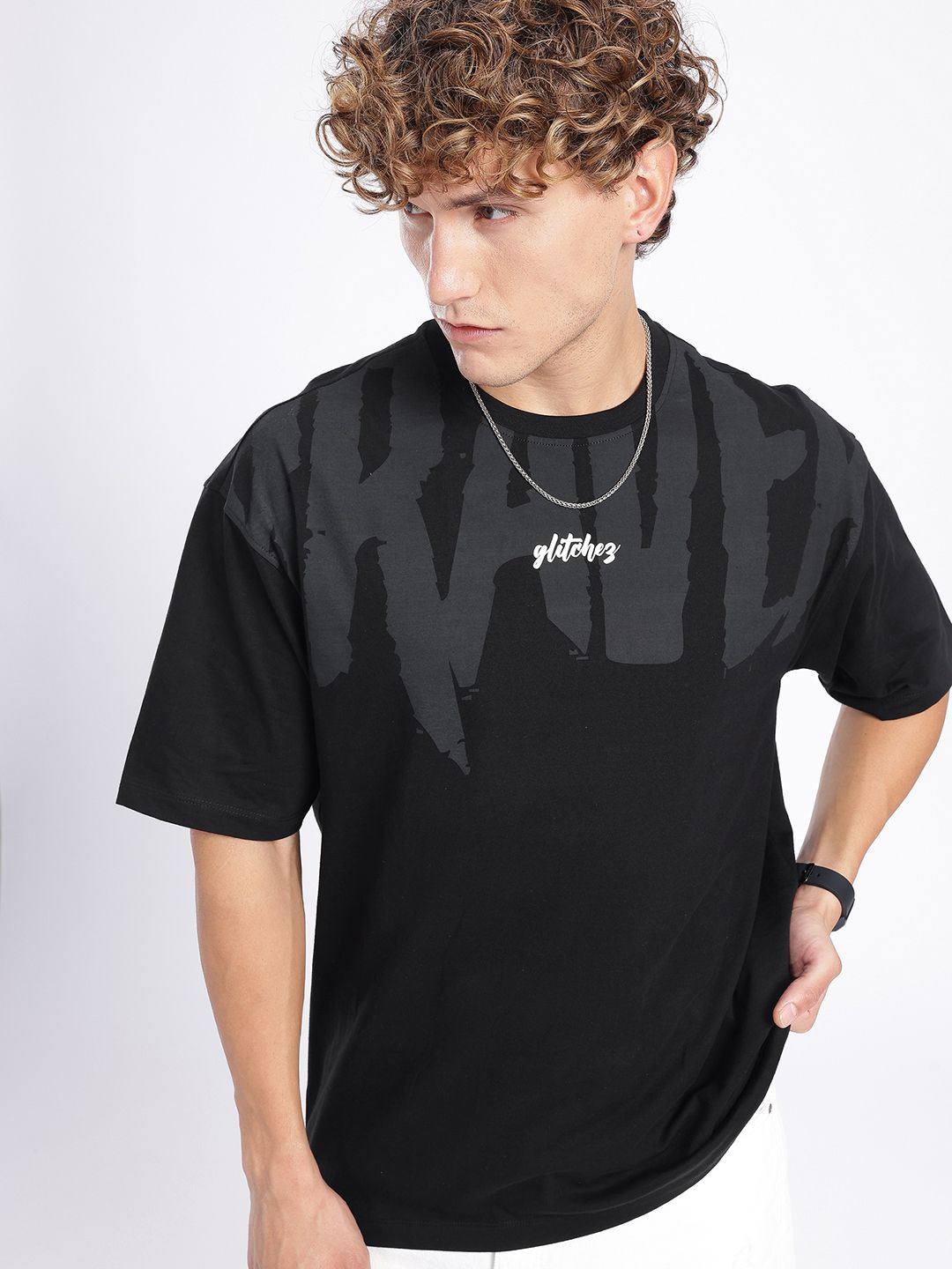 glitchez Men Printed Drop-Shoulder Sleeves Oversized T-shirt-picture-13