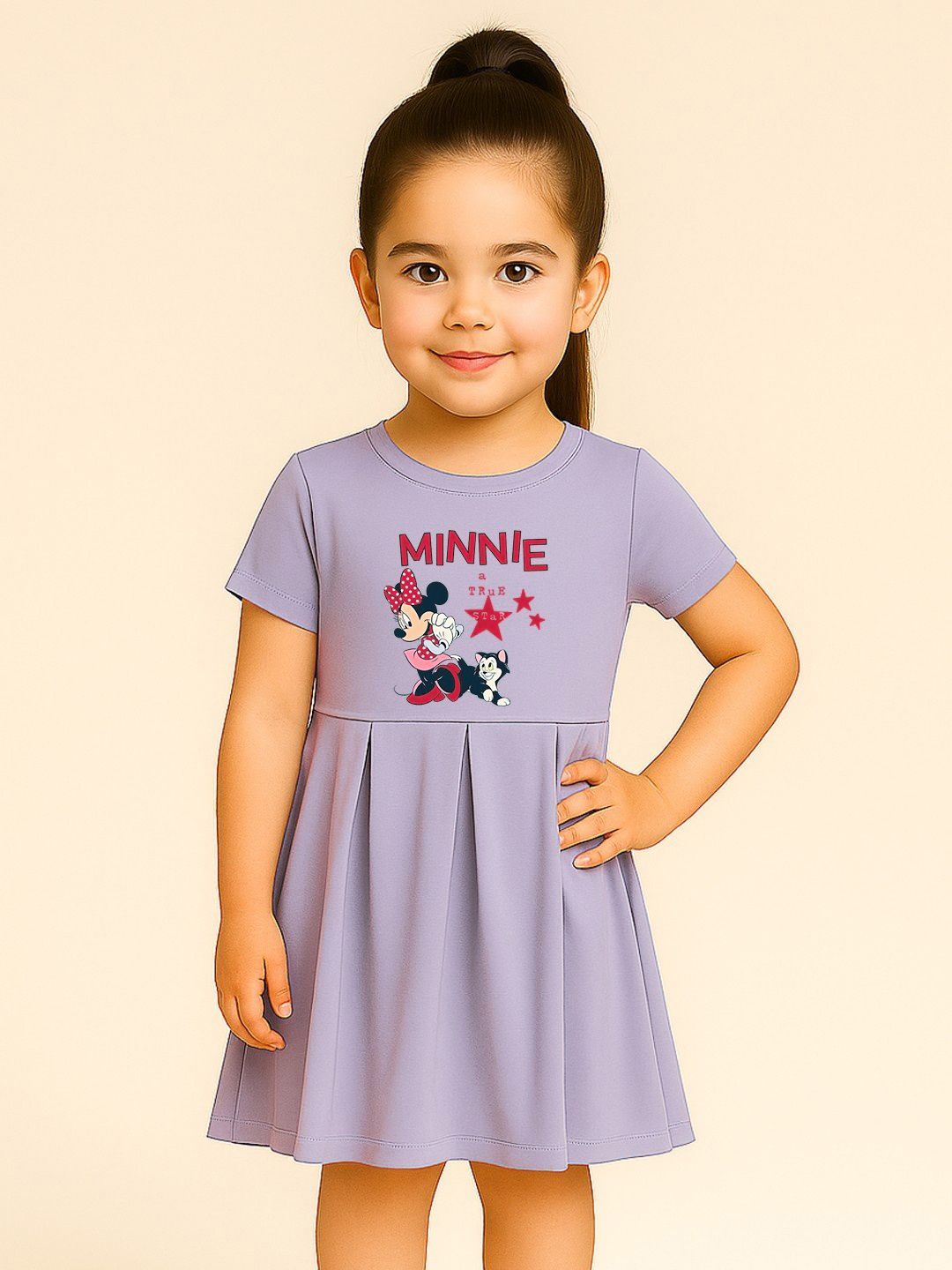 YK Disney Girls Minnie Mouse Printed Cotton Fit & Flare Dress-picture-7