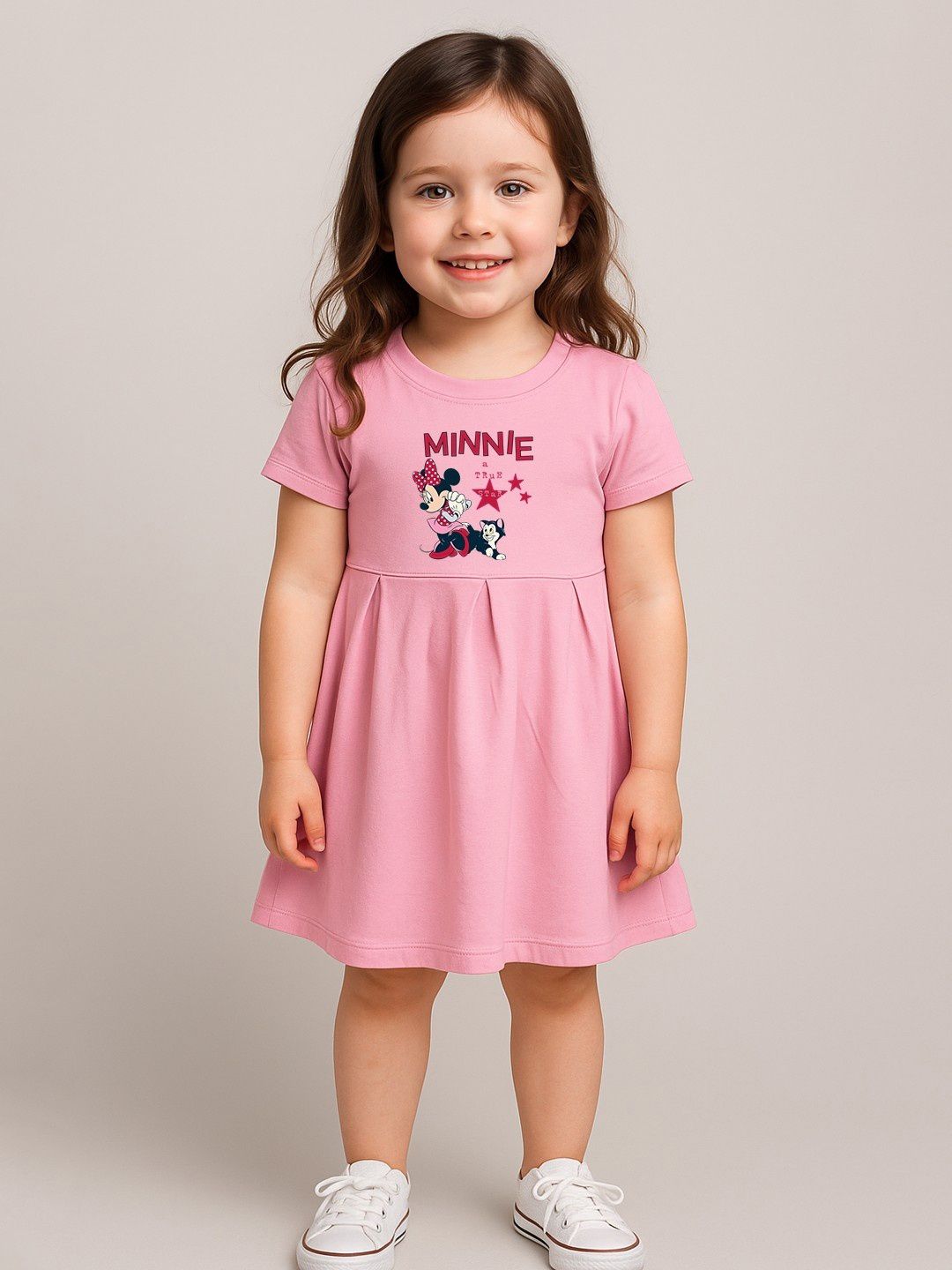 YK Disney Girls Minnie Mouse Printed Cotton Fit & Flare Dress-picture-6