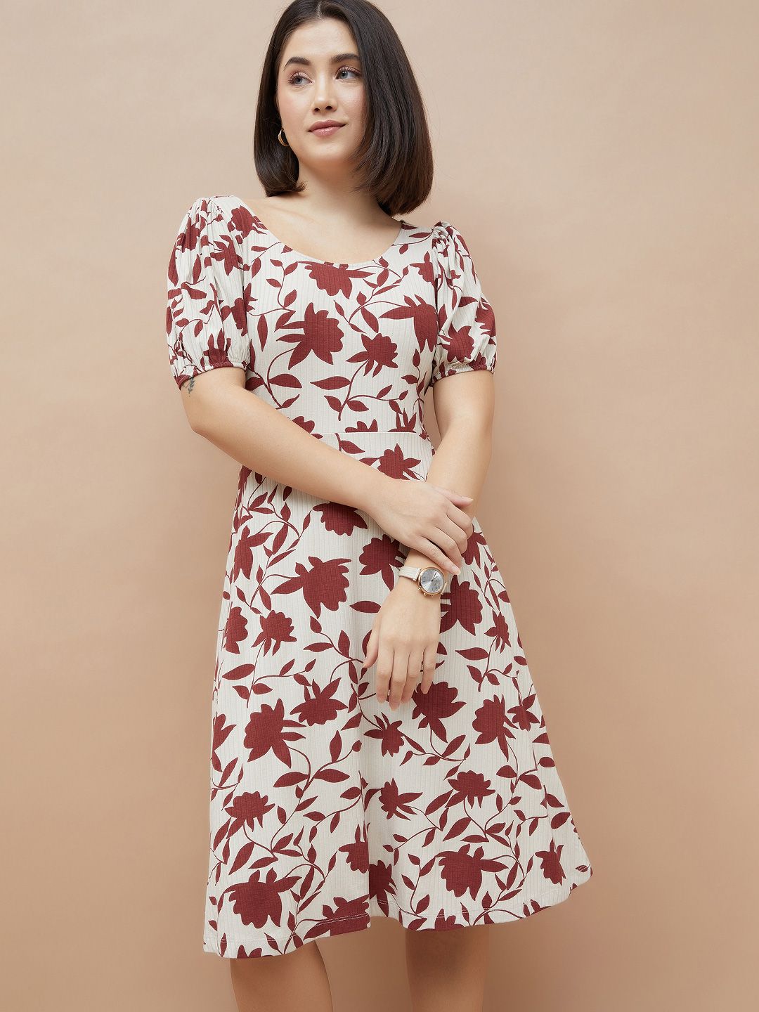 CODE by Lifestyle Floral Print Puff Sleeve Fit & Flare Dress