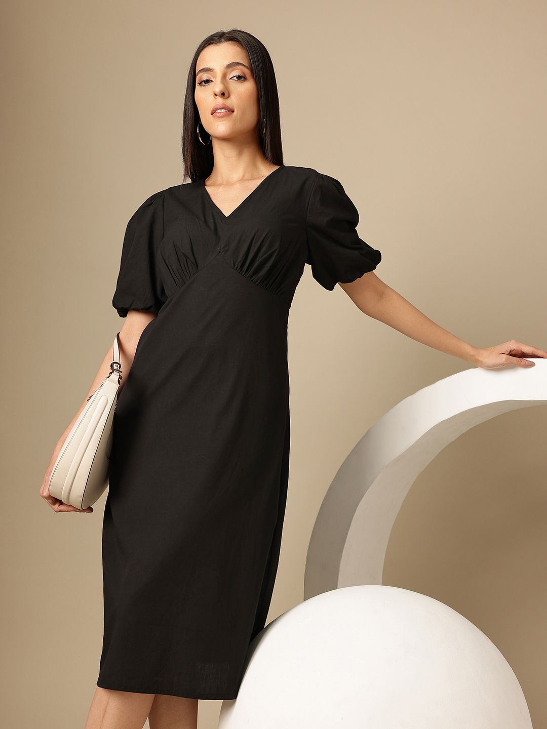 Chemistry Puff Sleeve A-Line Midi Dress-picture-41
