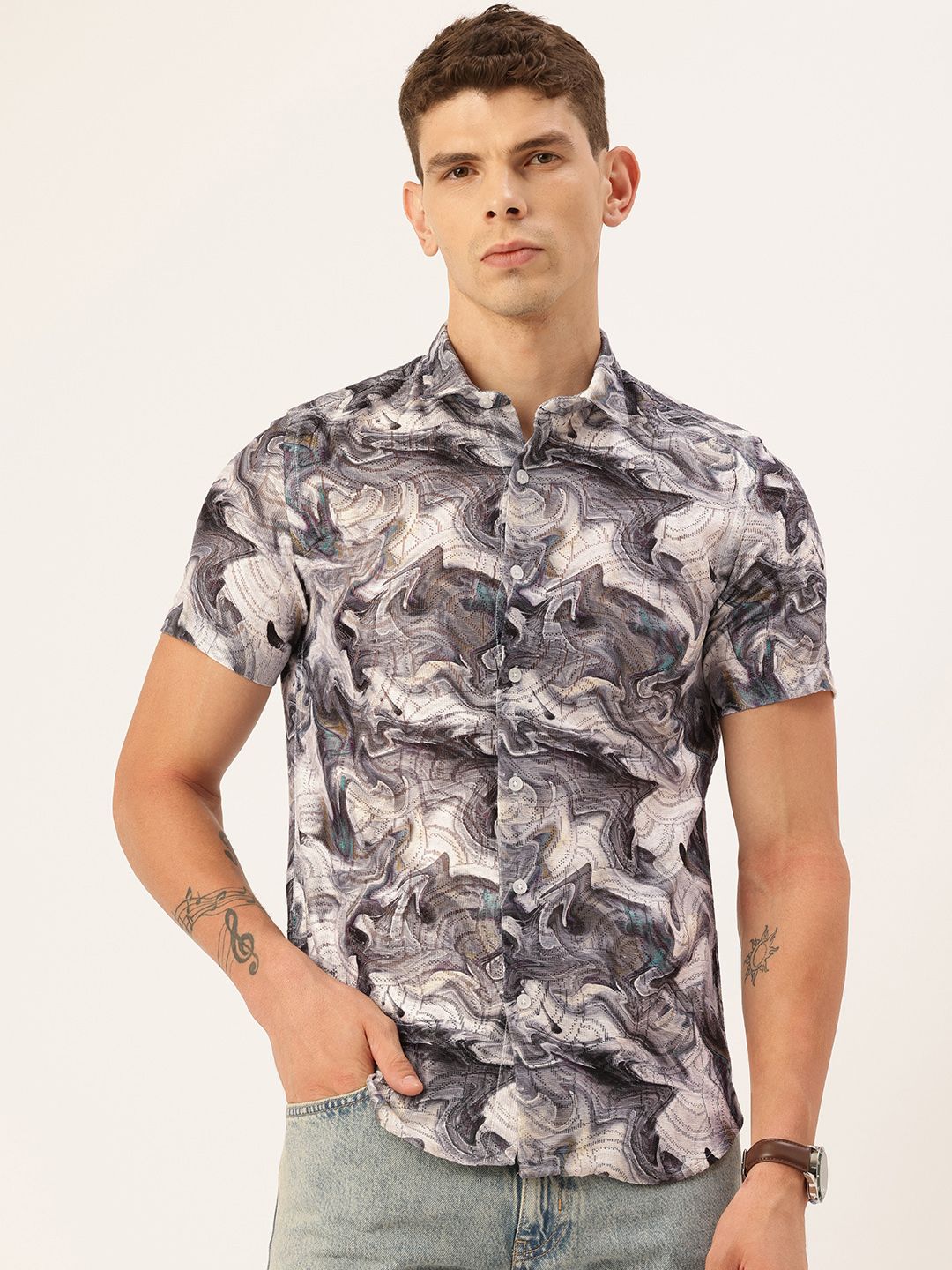 Integriti Slim Fit Printed Pure Cotton Casual Shirt-image-5