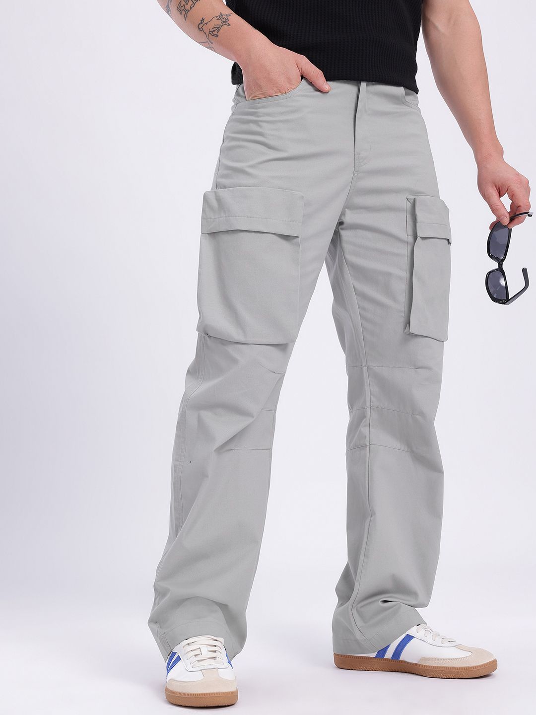 glitchez Men Mid-Rise Pure Cotton Relaxed Baggy Fit Cargos-picture-36