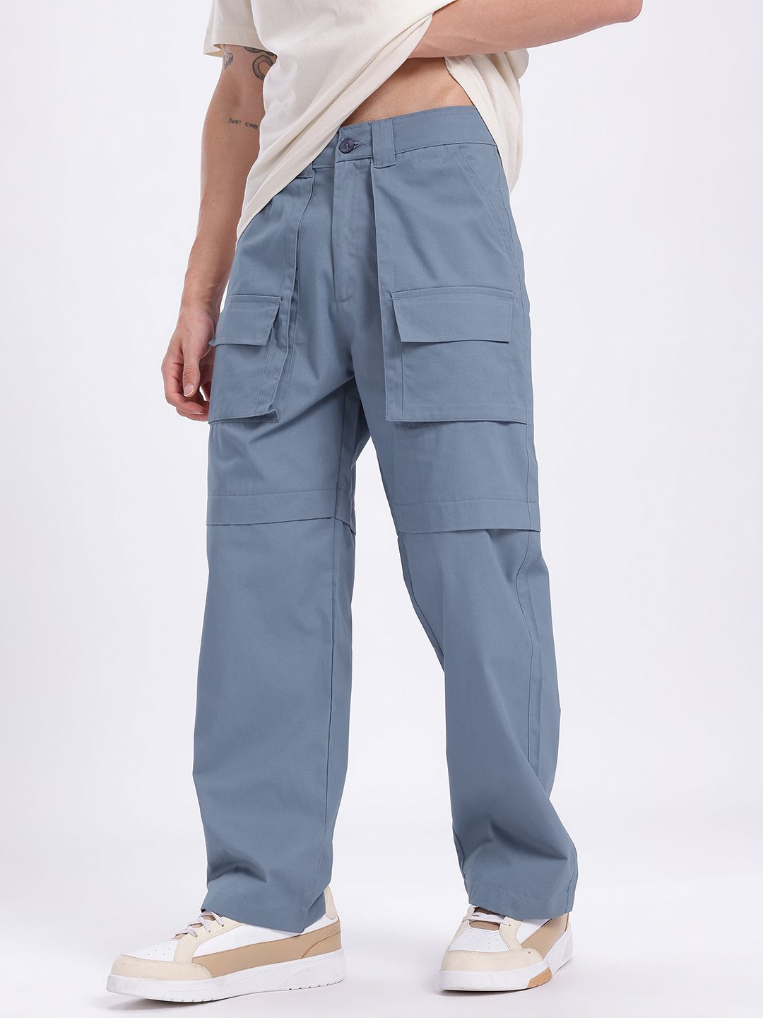 glitchez Men Paneled Relaxed Fit Cargo Trousers-image-5