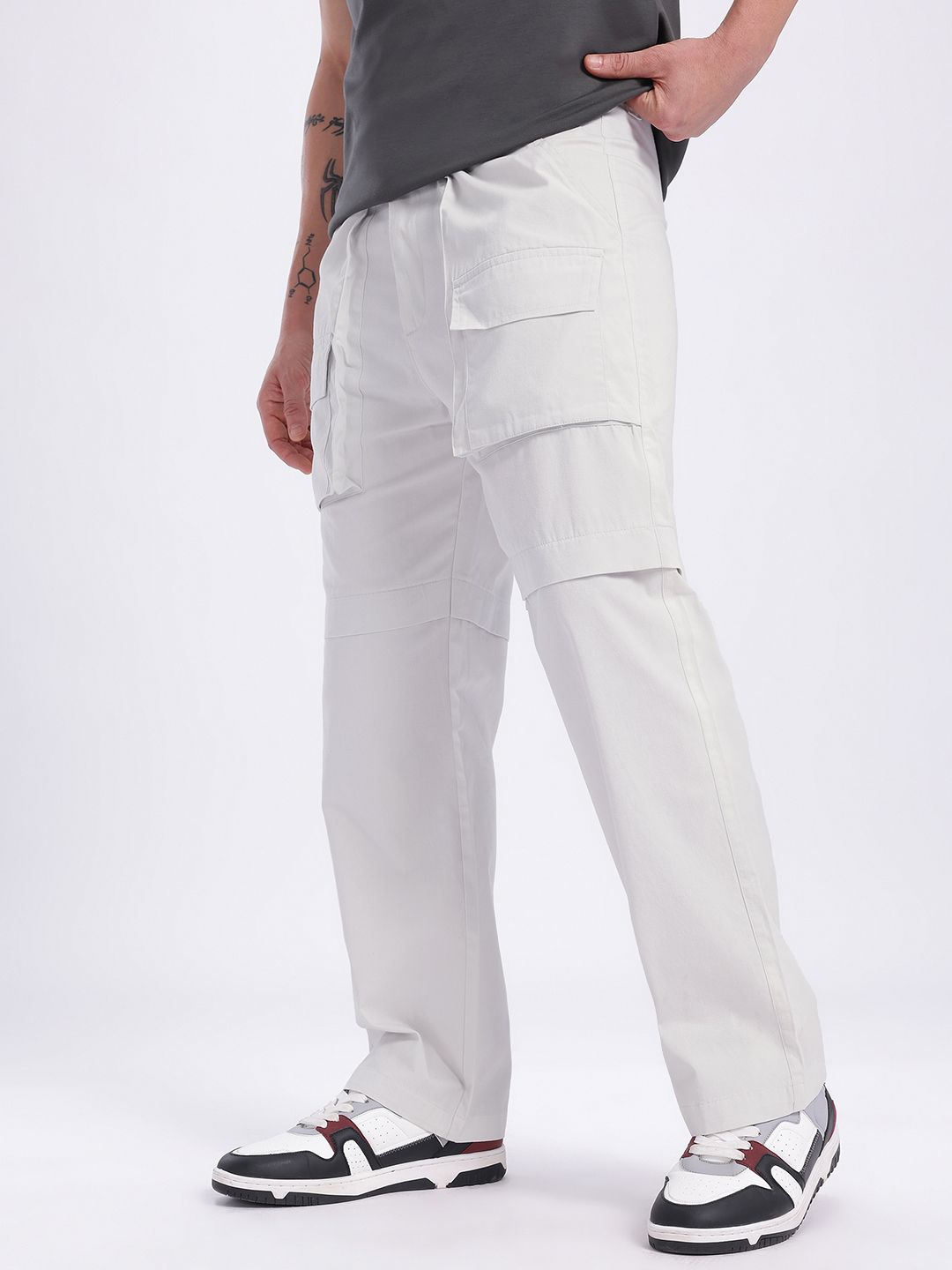 glitchez Men Paneled Relaxed Fit Cargo Trousers-image-3