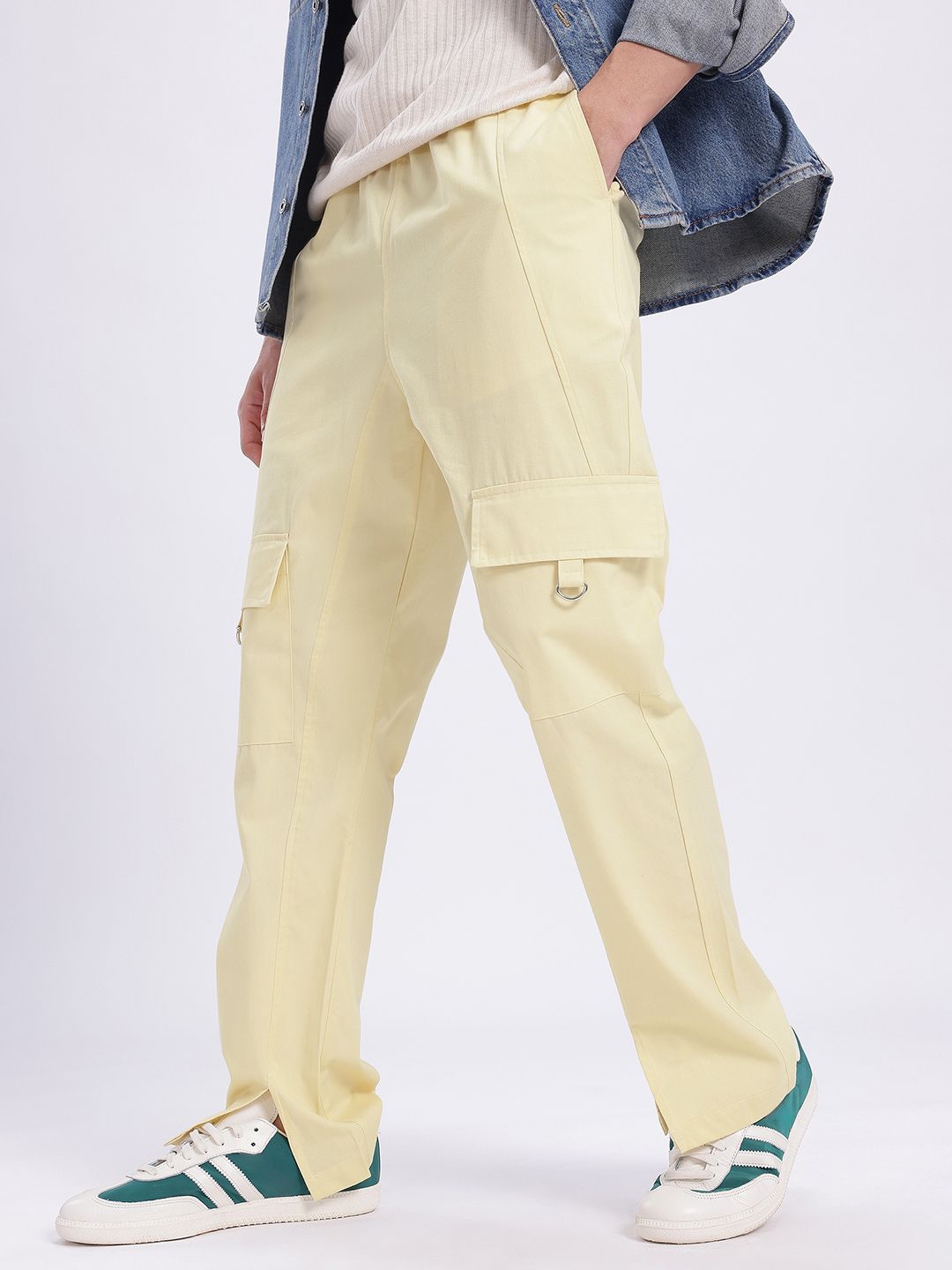 glitchez Men Mid-Rise Pure Cotton Relaxed Straight Fit Cargos with Front Slits-picture-33