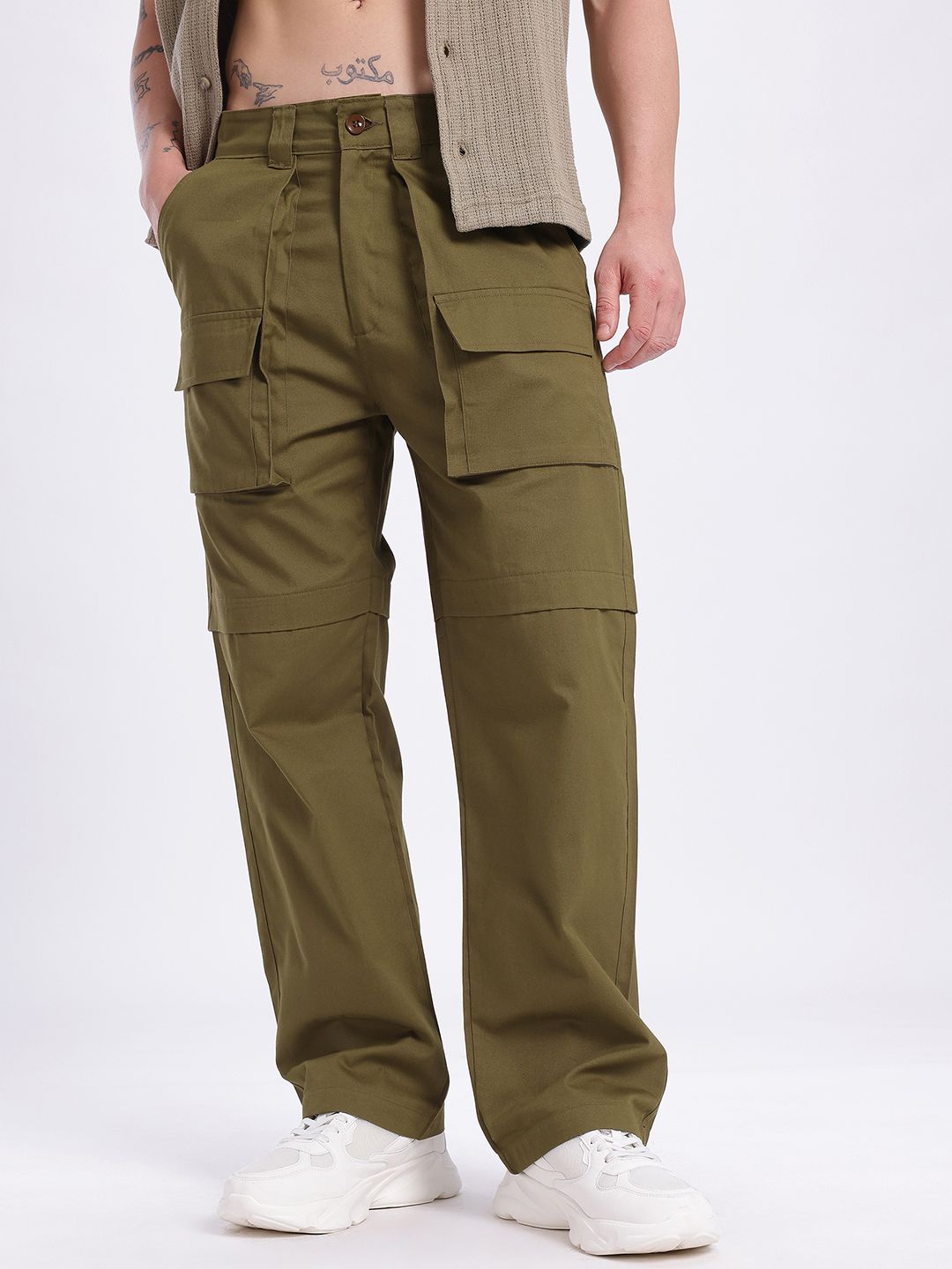 glitchez Men Paneled Relaxed Fit Cargo Trousers-image-4