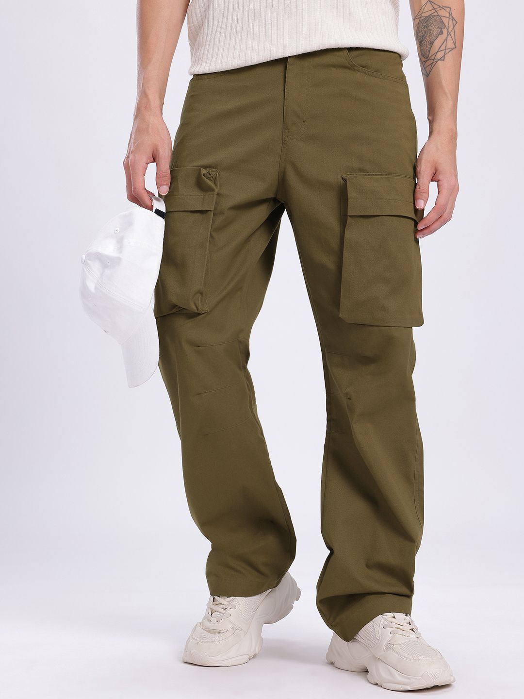 glitchez Men Mid-Rise Pure Cotton Relaxed Baggy Fit Cargos-picture-34