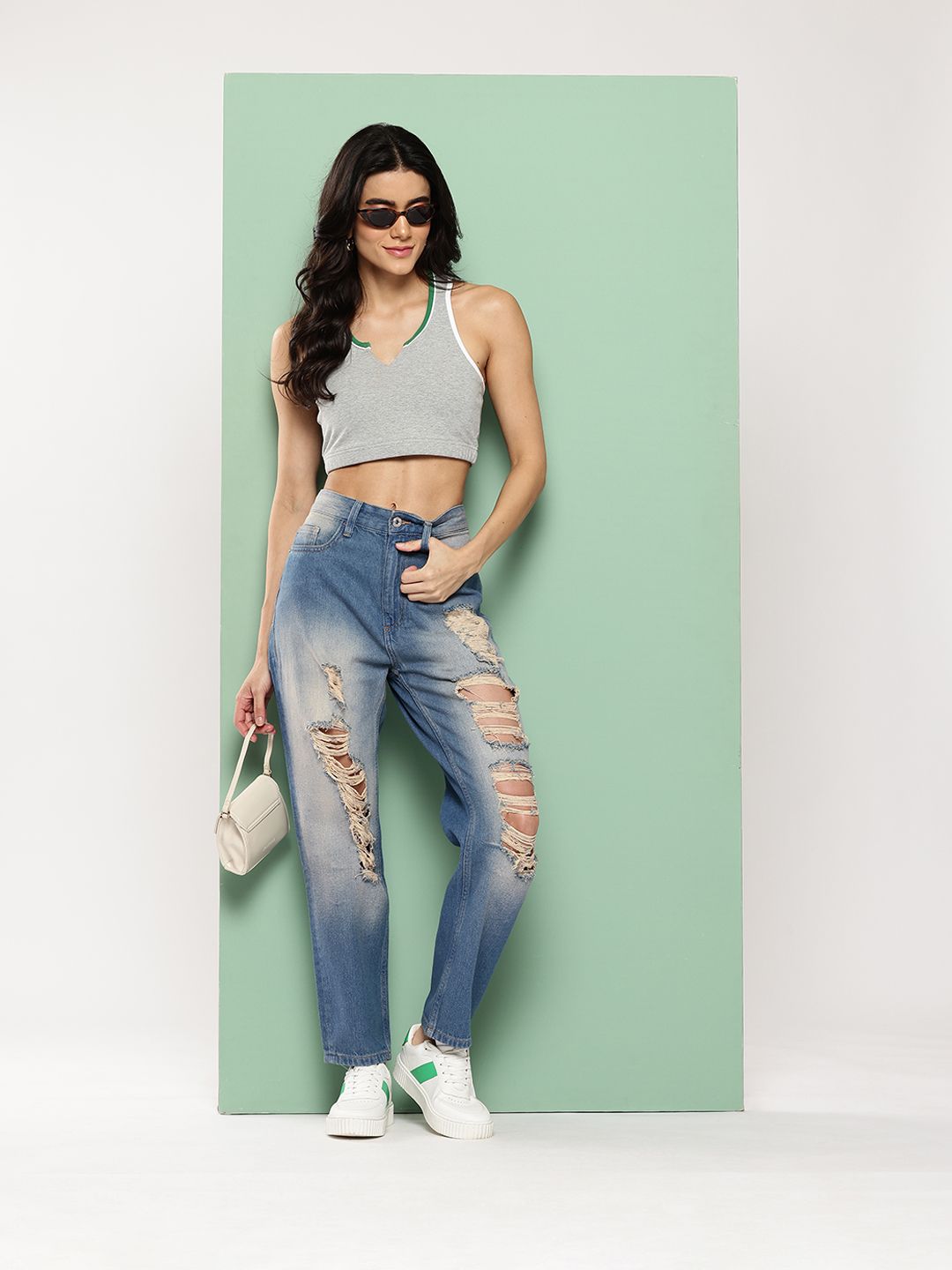 Killer Women Vintage Wash Mid-Rise Highly Distressed Heavy Fade Slouchy Fit Jeans-picture-10