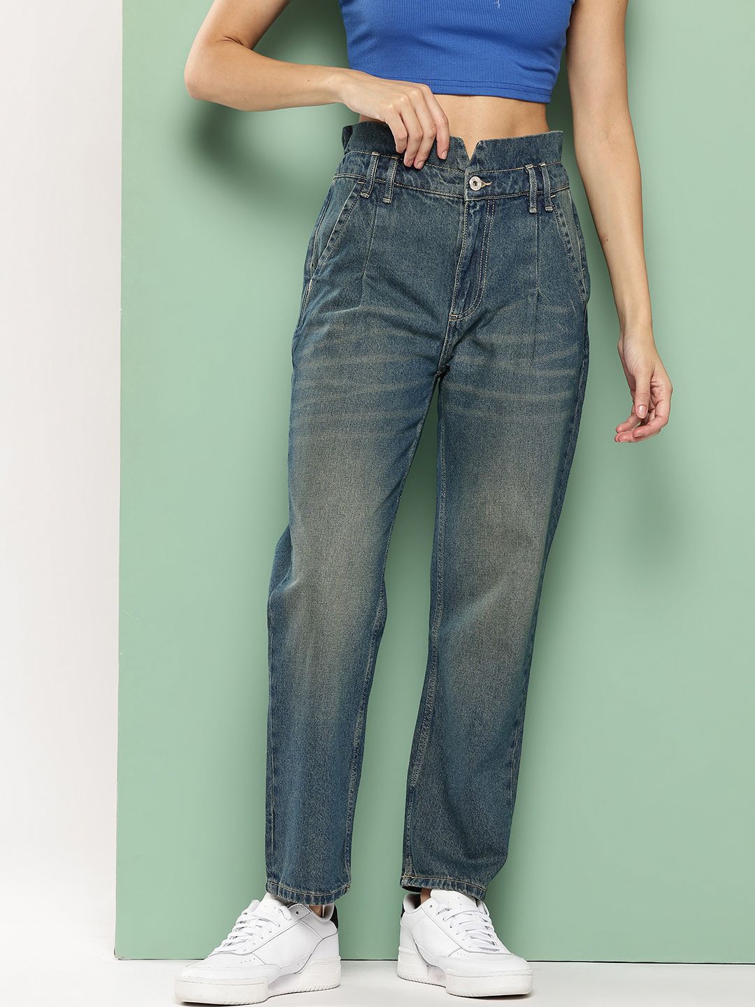 Killer Women Vintage Wash Mid-Rise Heavy Fade Mom-Fit Jeans-picture-11