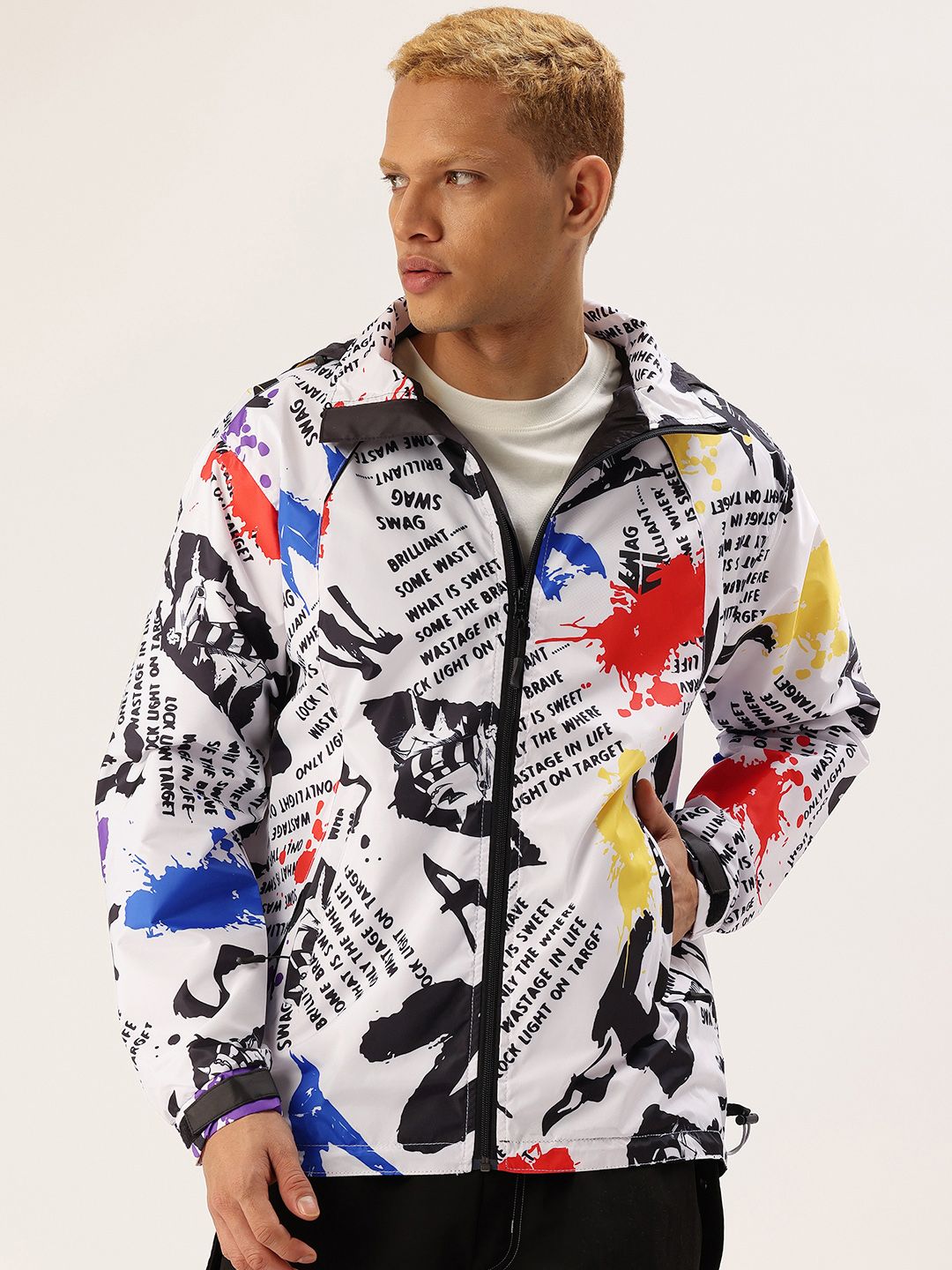 FIFTY TWO Typography Printed Hooded Rain Jacket-picture-38