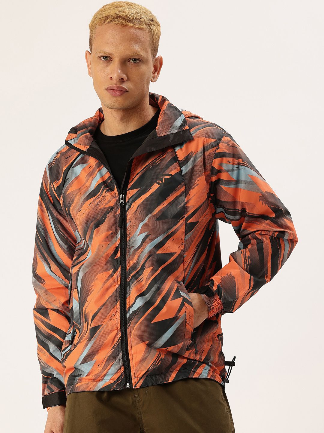 FIFTY TWO Abstract Printed Hooded Rain Jacket