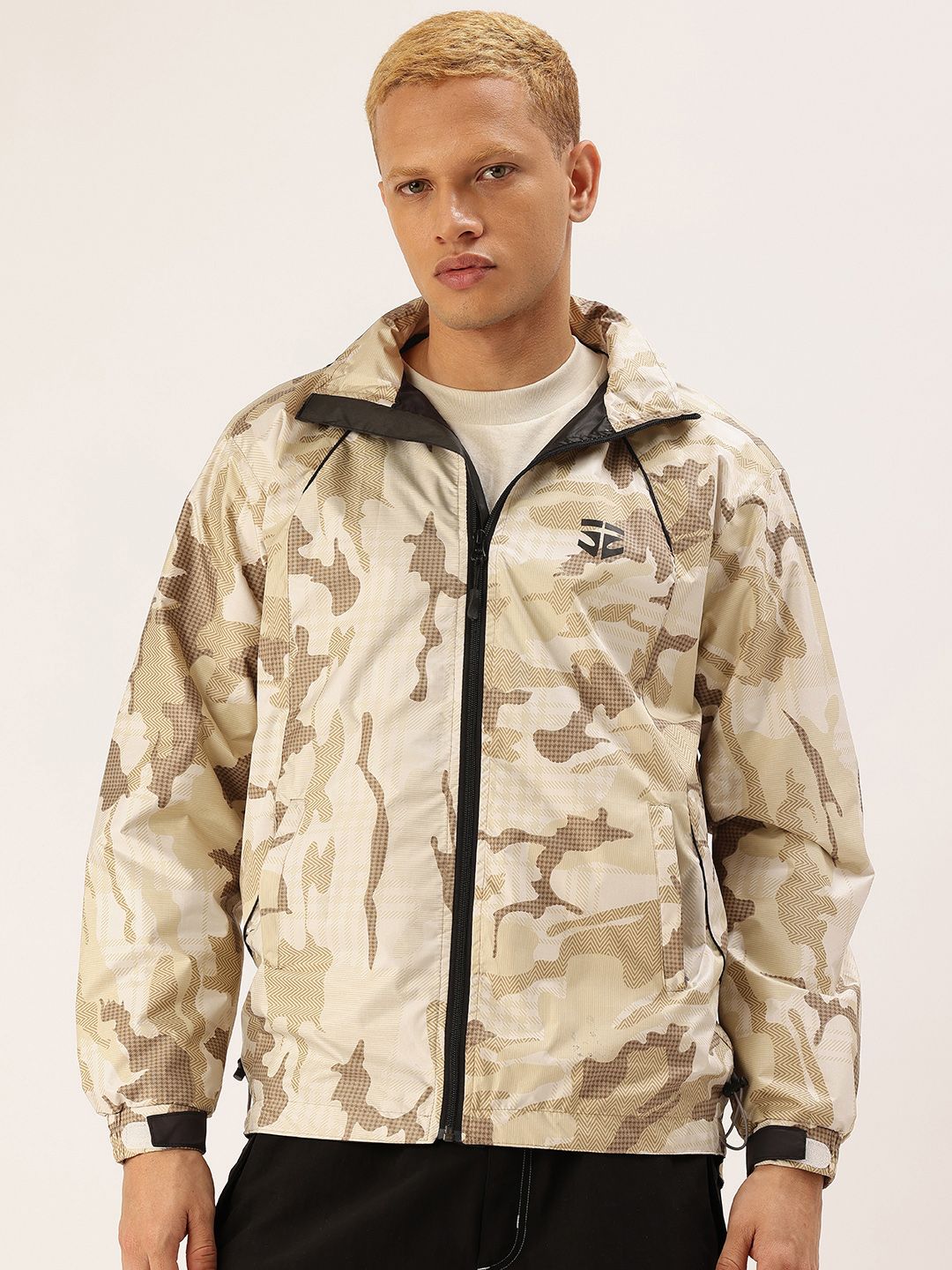 FIFTY TWO Abstract Printed Hooded Rain Jacket