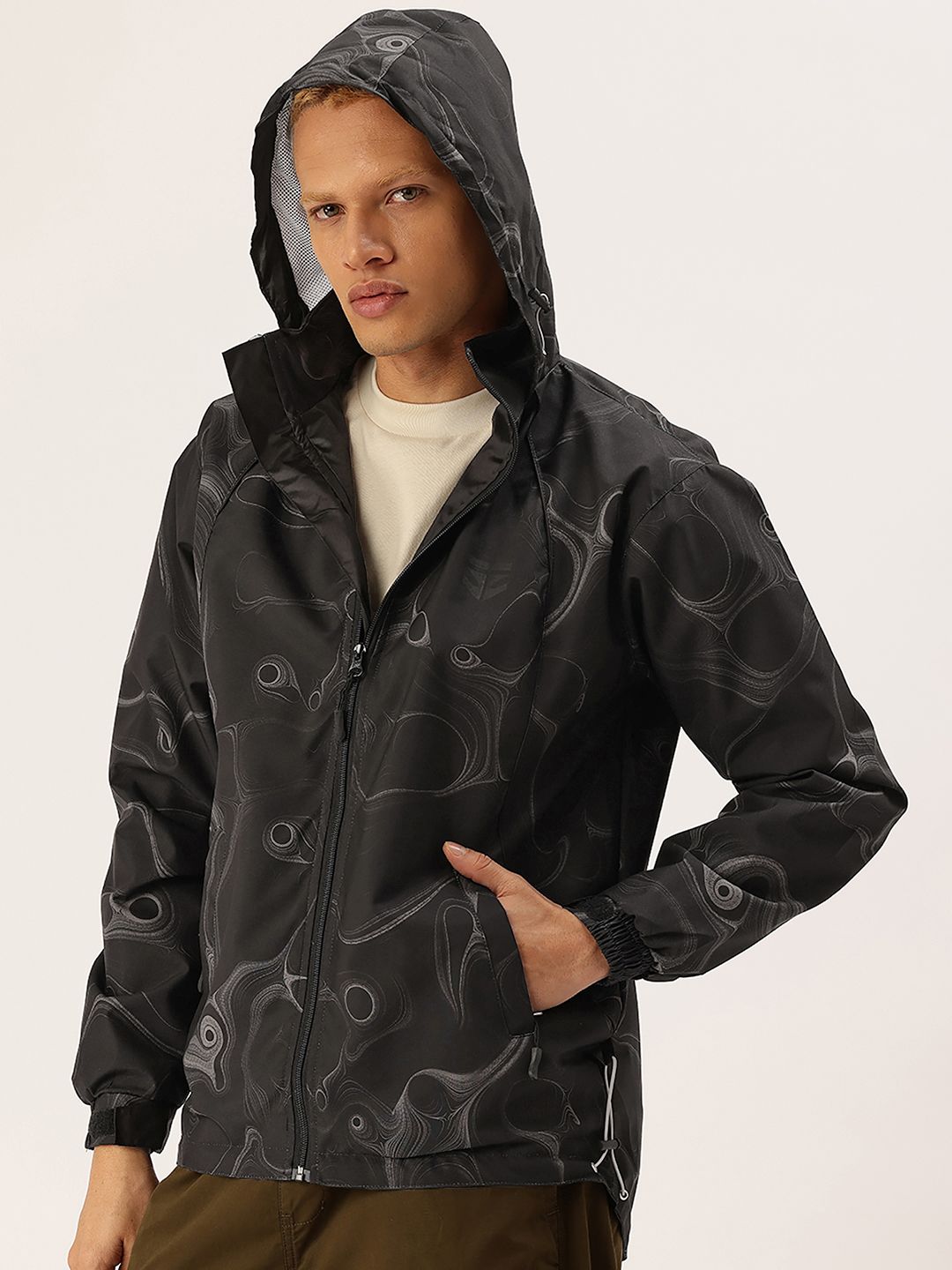 FIFTY TWO Abstract Printed Hooded Rain Jacket-picture-42