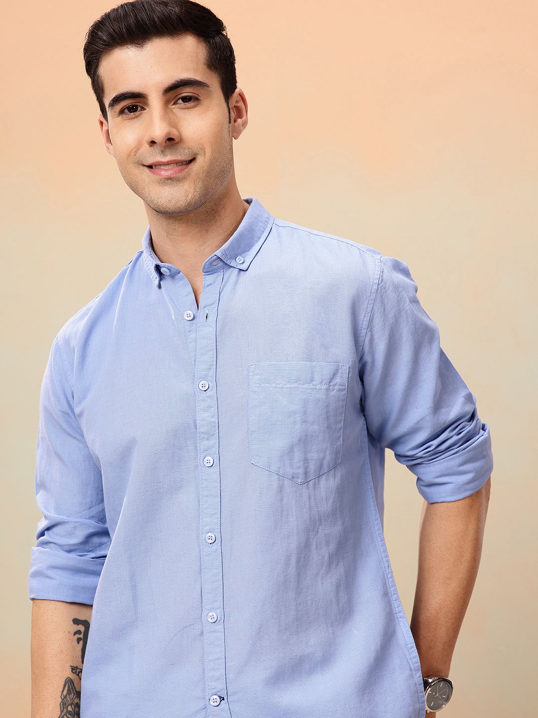 Mast & Harbour Men Standard Cotton Linen Casual Shirt-picture-55