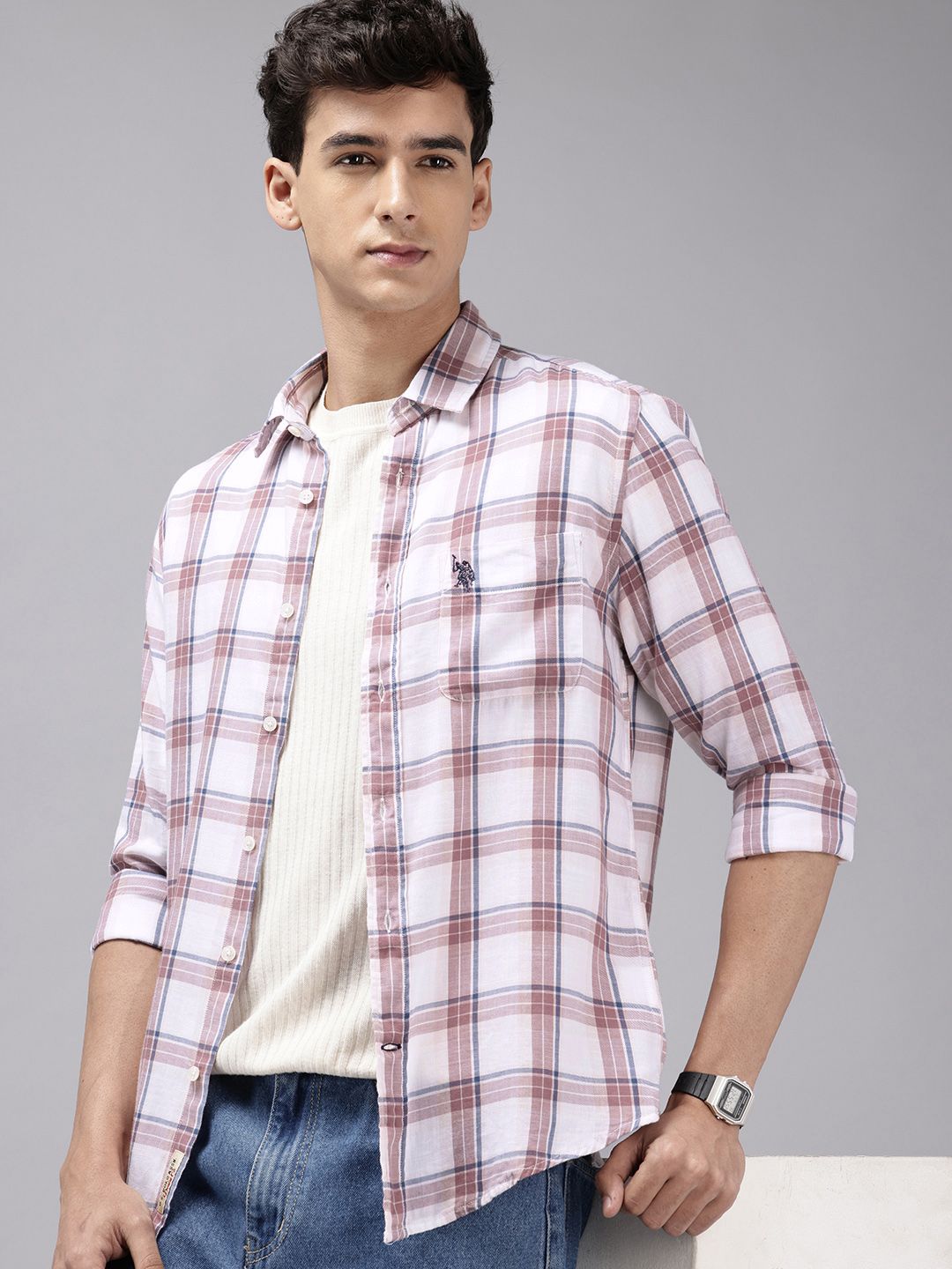 U.S. Polo Assn. Denim Co. Pure Cotton Checked Casual Shirt-picture-13